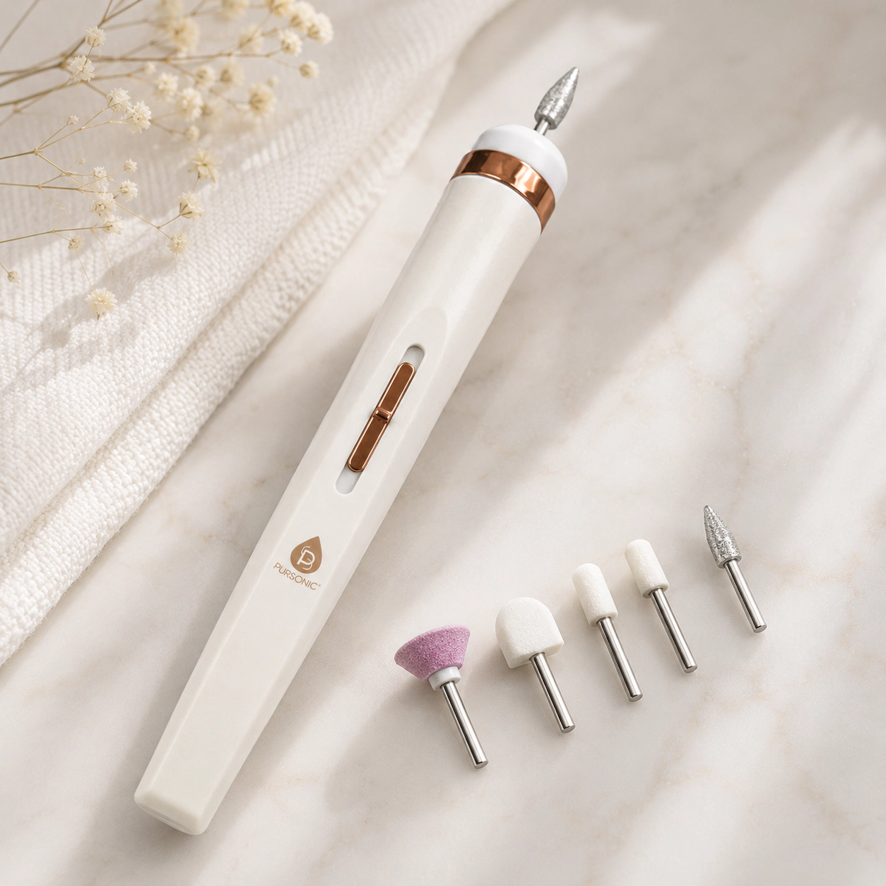 Pursonic Unisex Rechargeable Manicure & Pedicure Kit: High-Speed Nail Drill with LED Light & Nail Care Heads