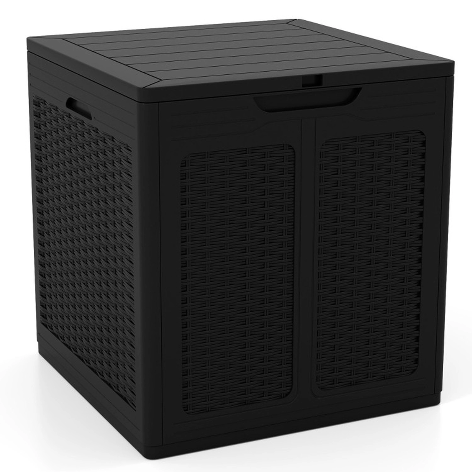 SUGIFT Weatherproof 39 Gallon Deck Storage Box with Lockable Lid 180-lb Capacity Outdoor Storage Seat Black/Brown