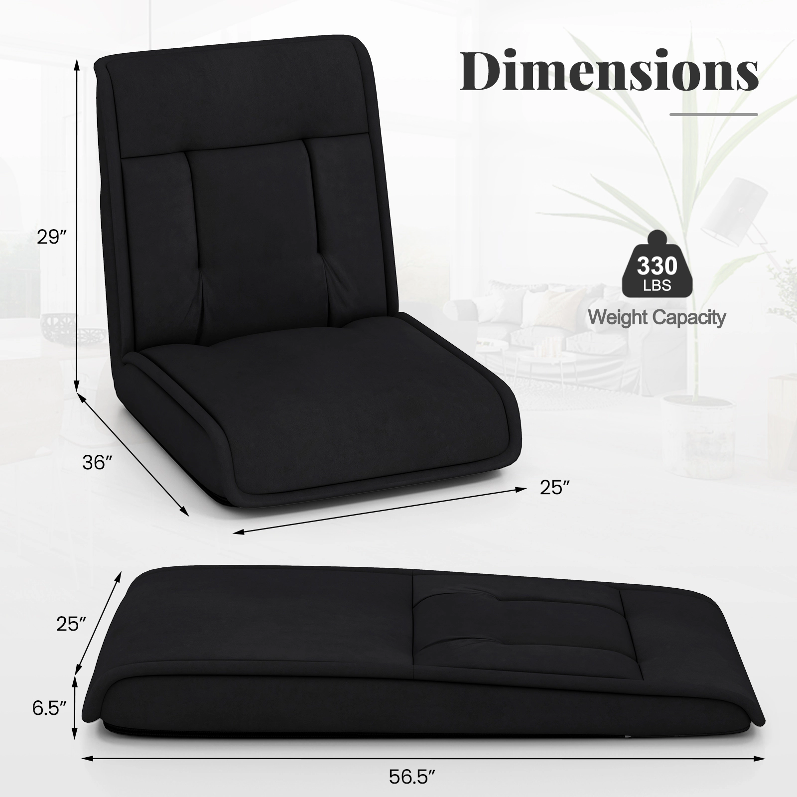 Hivvago Folding Floor Chair Convertible Lazy Chair with 14-Poistion Adjustable Backrest
