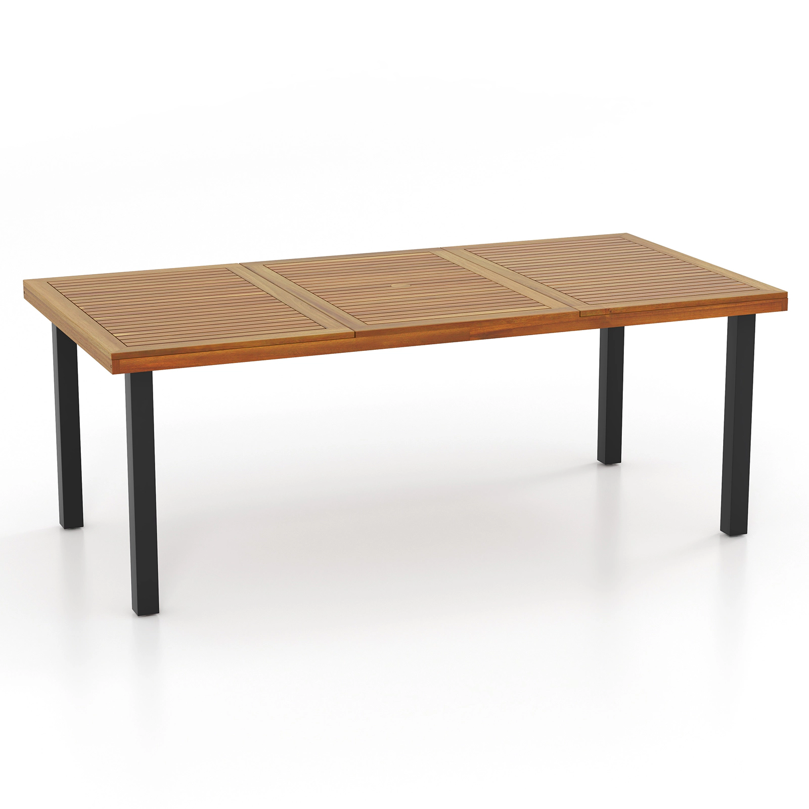 SUGIFT 79-Inch Acacia Wood Outdoor Dining Table for 8 with Umbrella Hole and Leveling Pads
