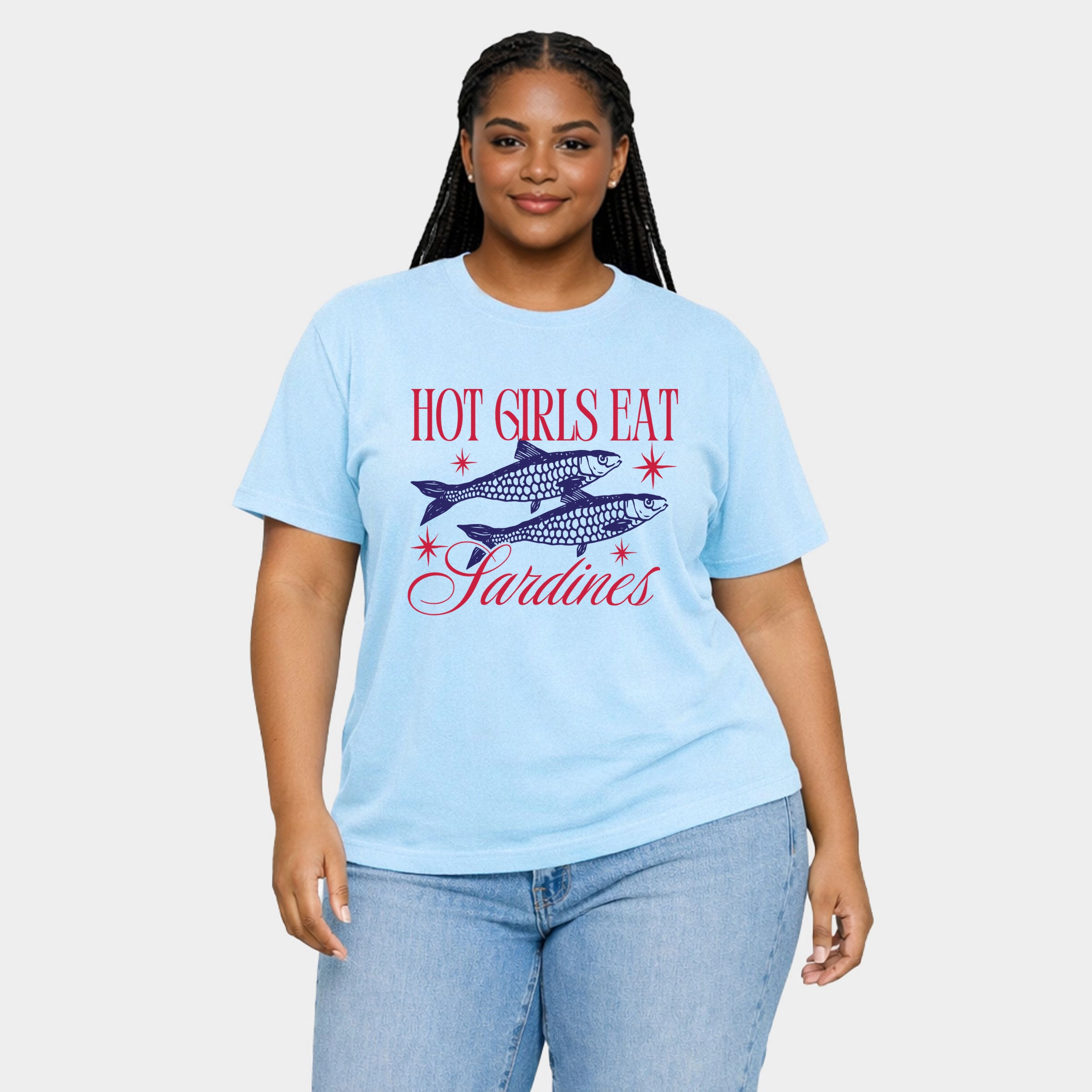 Simply Sage Market - Hot Girls Eat Sardines Women's Plus Sized Garment Dyed Graphic T-Shirt
