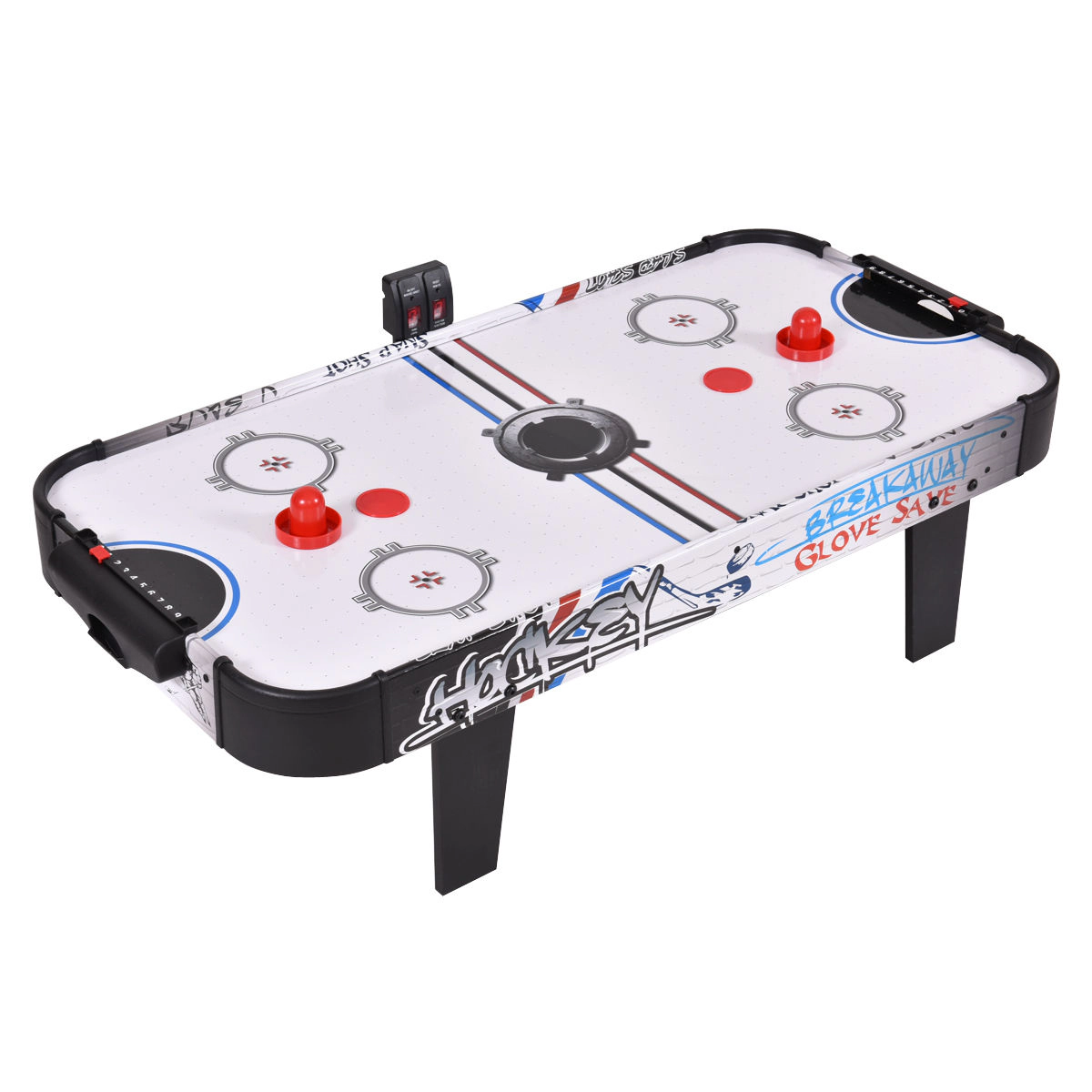 SUGIFT Kids White Tabletop Air Hockey Table with LED Scorer and 2 Pushers 42-in W 21-in D 12-in H 12-Volt Motor