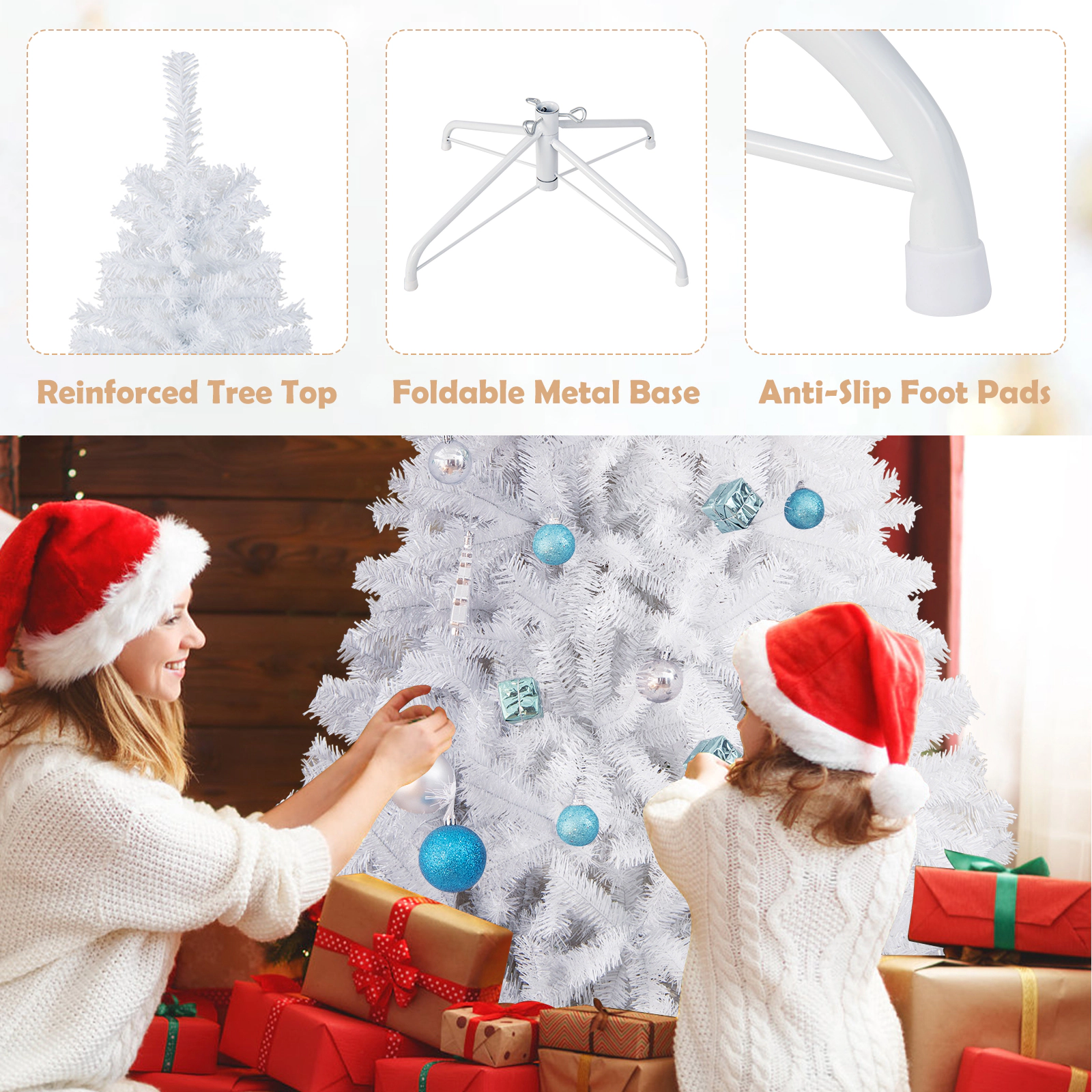 Costway 6/7.5/9Ft Hinged Christmas Tree Pine Tree 1346 Tips Metal