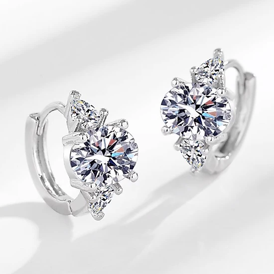 Wardrobe Whimsy Womens Round Cut Sparkling Three‑Stone Small Hoop Earrings
