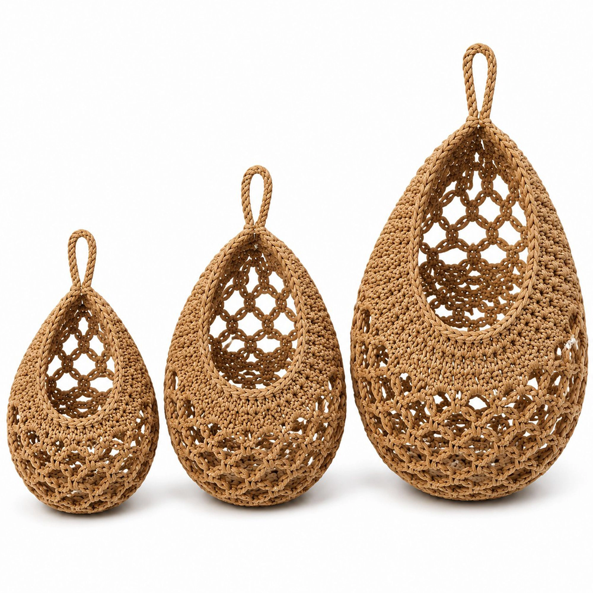 Alilang Women 3pc Crochet Hanging Storage Basket Set Small Medium Large Wall Organizer Bins