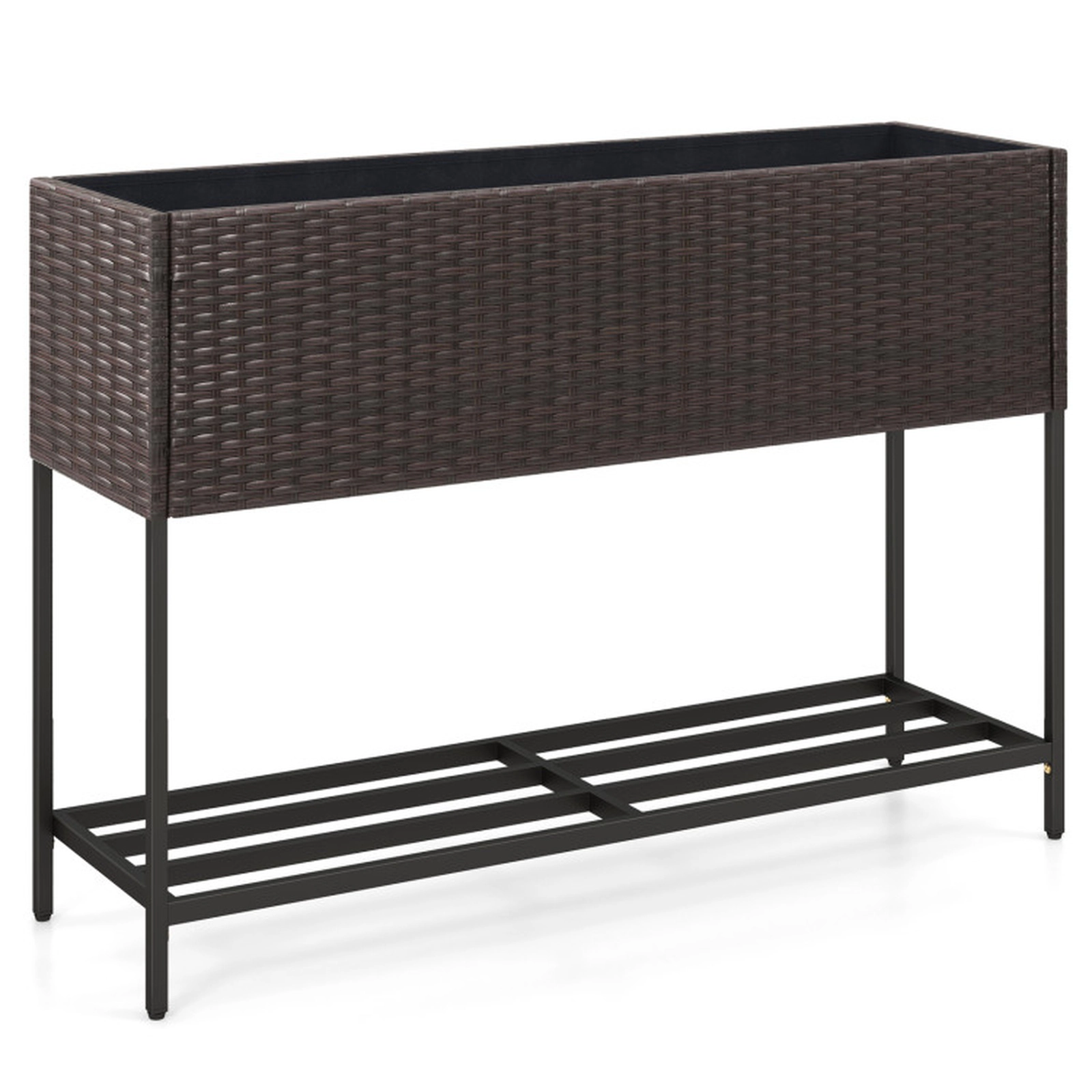 SUGIFT Raised Garden Bed with Storage Shelf and Drainage Gaps 132-lb Planter Box Capacity 66-lb Shelf Capacity Black