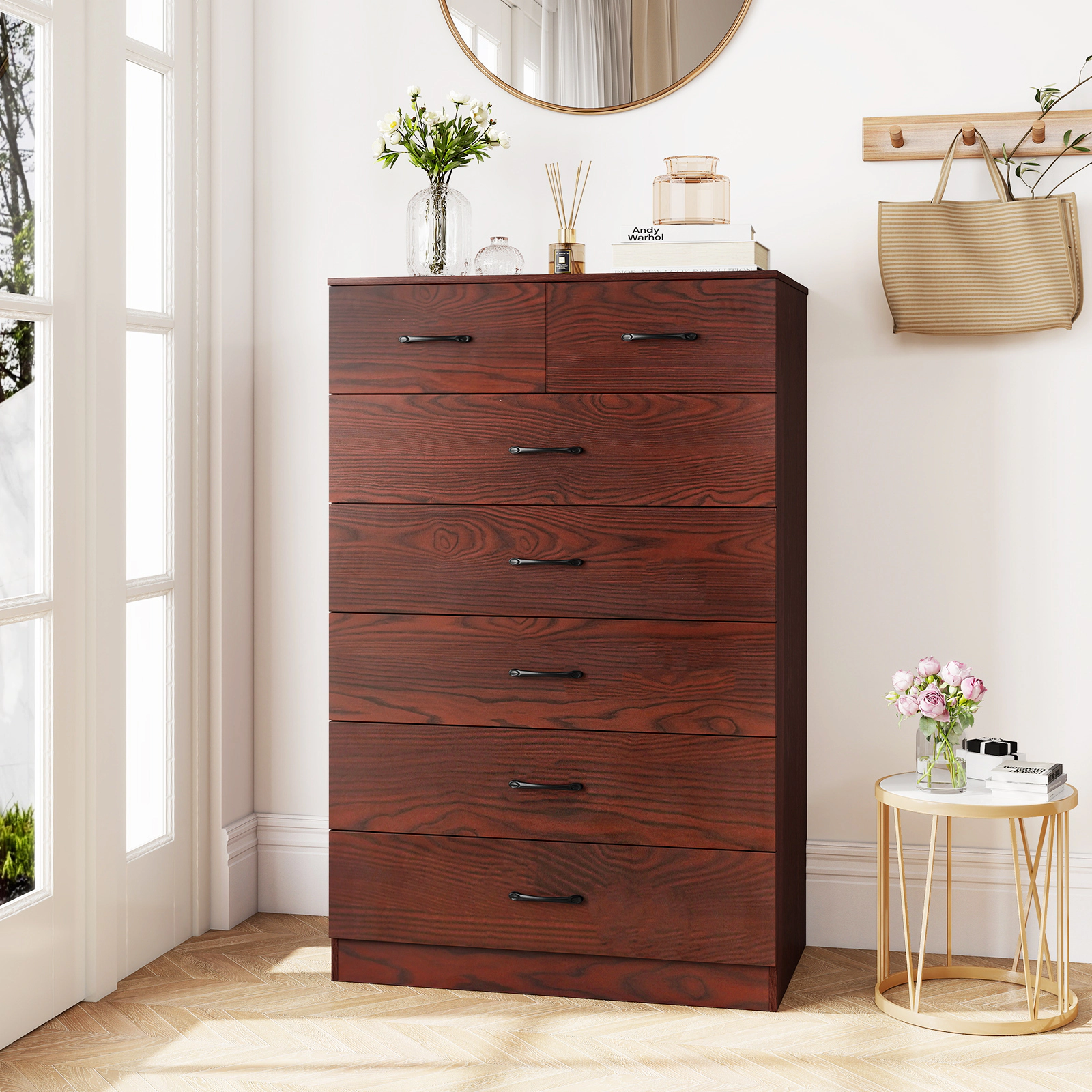 Glintex 48-Inch Tall 7-Drawer Chest with Metal Handles and Anti-Tip Kits