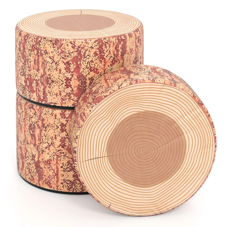 Hivvago 3-Piece Tree Stump Stool Set With Wood Printing Nature Decoration