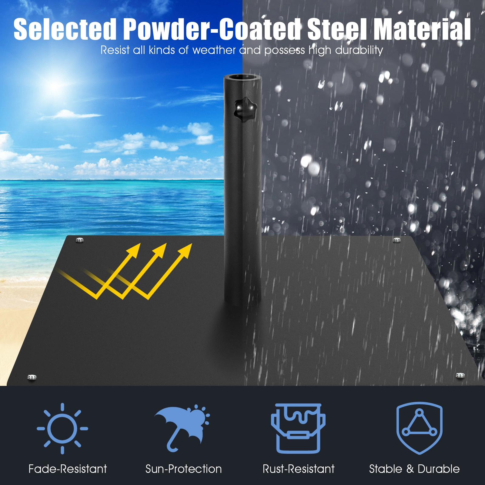 SUGIFT 20-in Square Patio Umbrella Base with 4 Adjustable Footpads for 1.6- and 1.9-in Poles Black