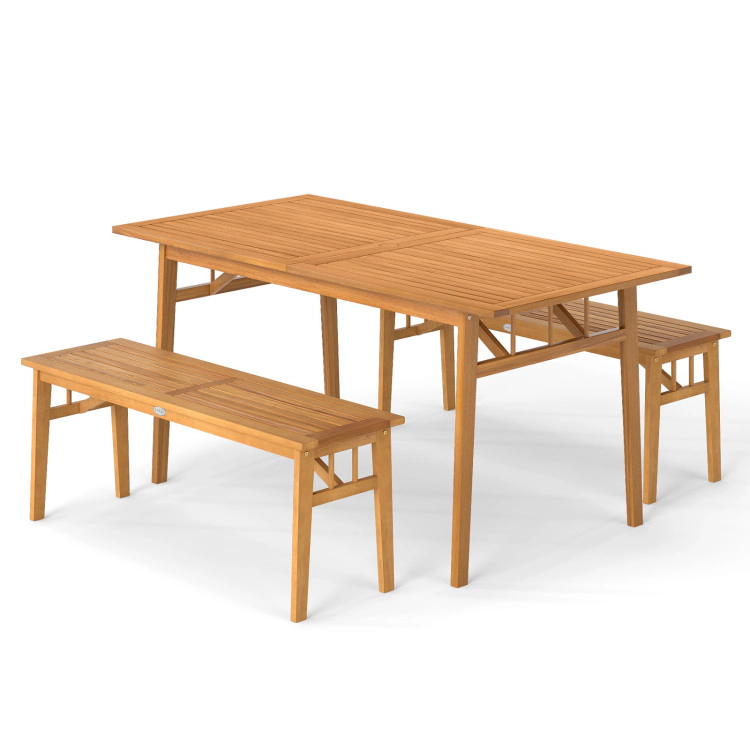 Hivvago 3 Pieces Patio Dining Set Acacia Wood Outdoor Rectangular Picnic Table And 2 Benches