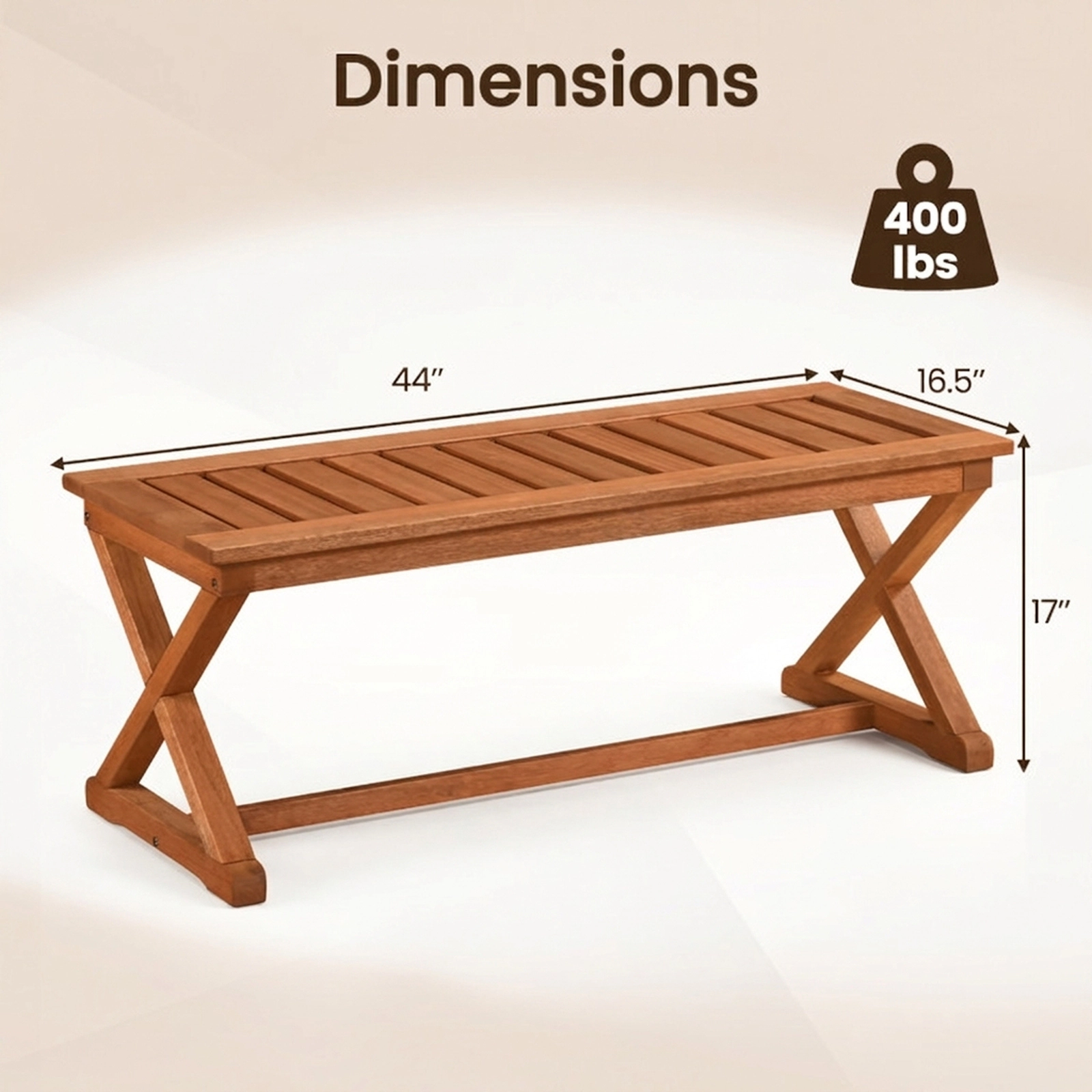 SUGIFT 44-in 2-Person Solid Hardwood Outdoor Bench with Slatted Seat 440-lb Capacity Teak Finish 2-Piece