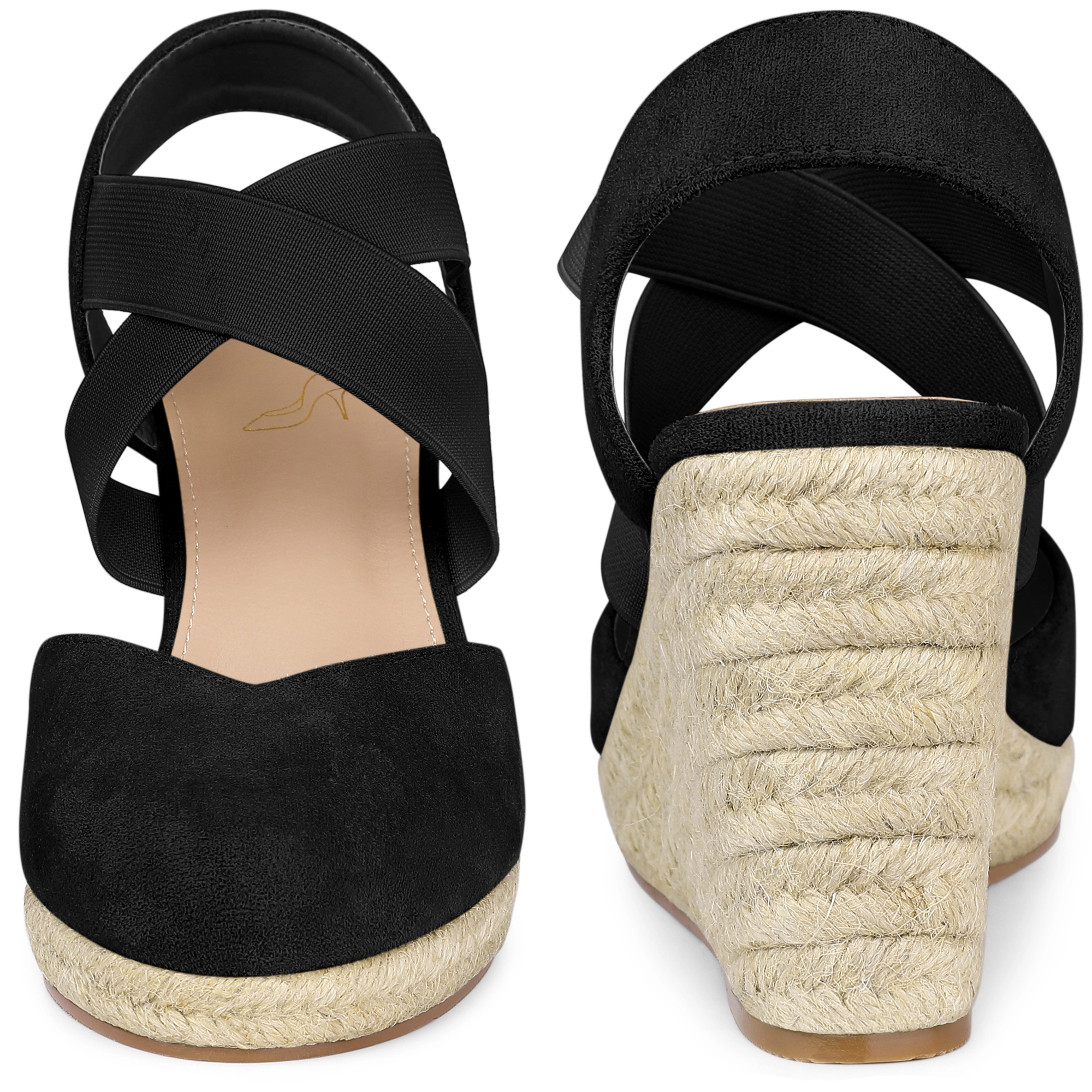 BLISSFUL STEP Women's Faux Suede Platform Closed Toe Espadrille Wedge Heel Sandals