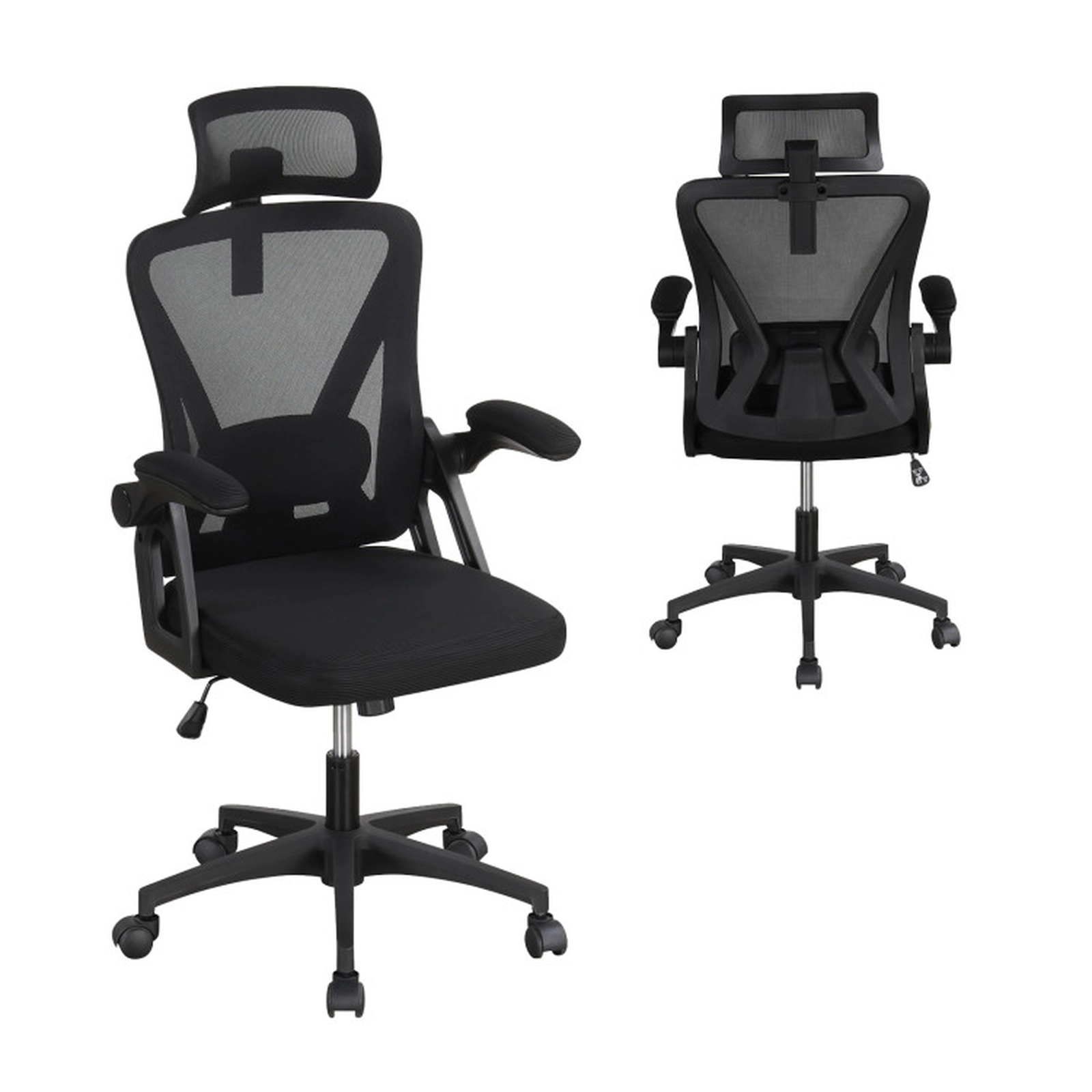 SUGIFT 350-lb Capacity Black Breathable Mesh Ergonomic Desk Chair with Adjustable Lumbar Support and 2D Headrest