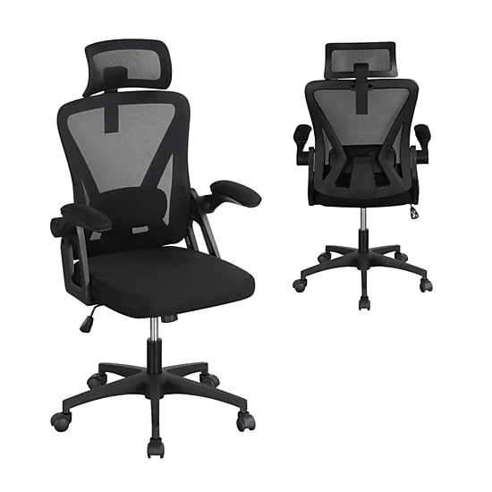 SUGIFT 350-lb Capacity Black Breathable Mesh Ergonomic Desk Chair with Adjustable Lumbar Support and 2D Headrest
