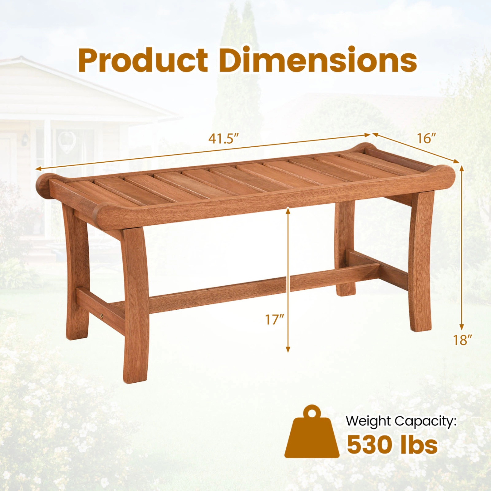 SUGIFT 2-Person Outdoor Mixed Hardwood Bench with Slatted Seat and Raised Edges 530-lb Capacity Orange Set of 2