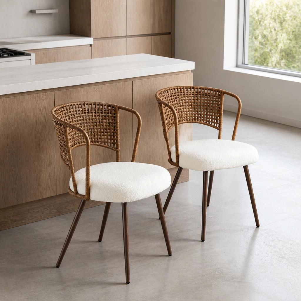 GOODSILO Sturdy Metal Frame Upholstered Woven Dining Seating Chair