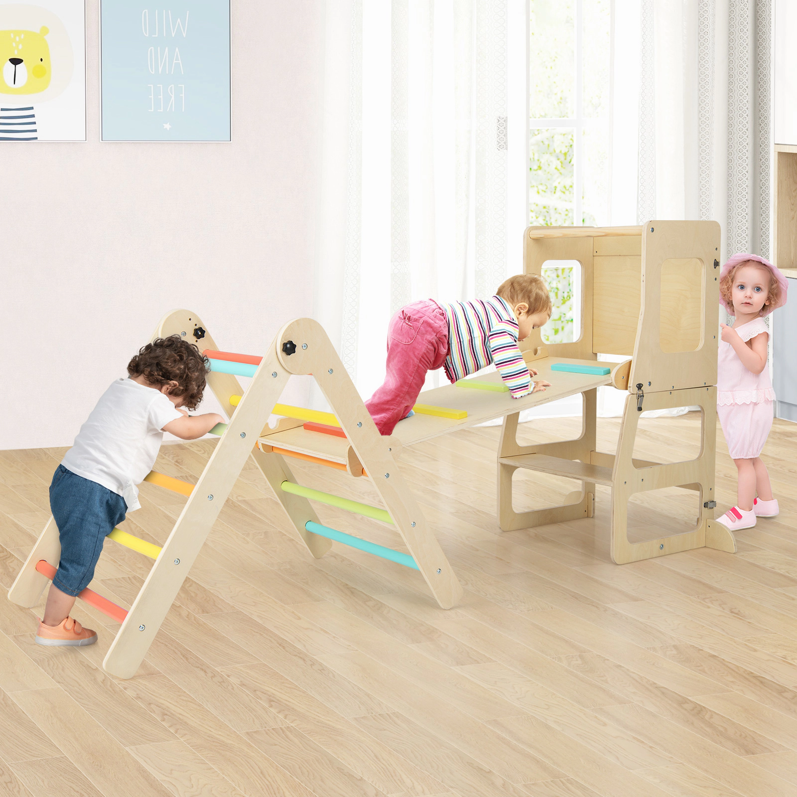 SUGIFT Multicolor 7-in-1 Toddler Kids Climber with Table and Chair Set 21-in to 53-in Ladder 135-lb Per Part