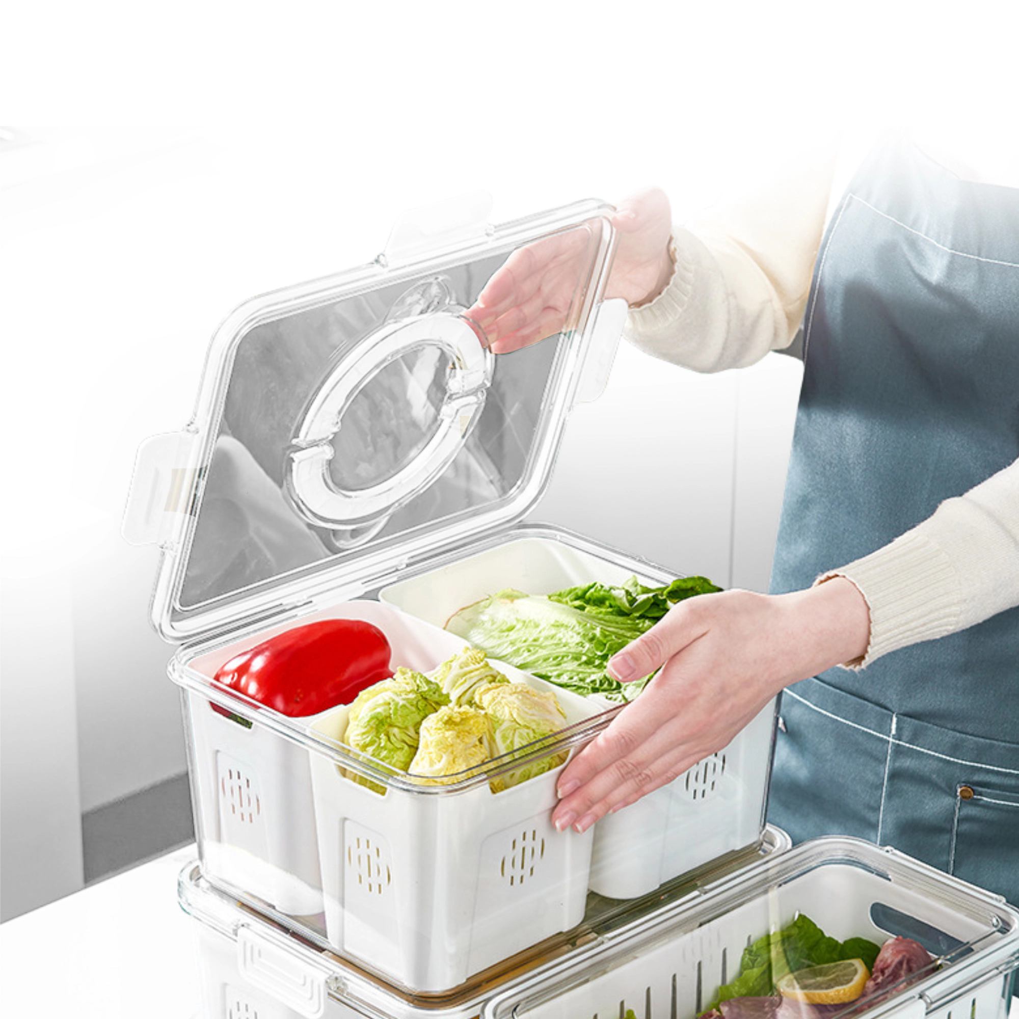 Cheer Collection Airtight Produce Storage Container with 4 Removable Baskets and Carry Handle