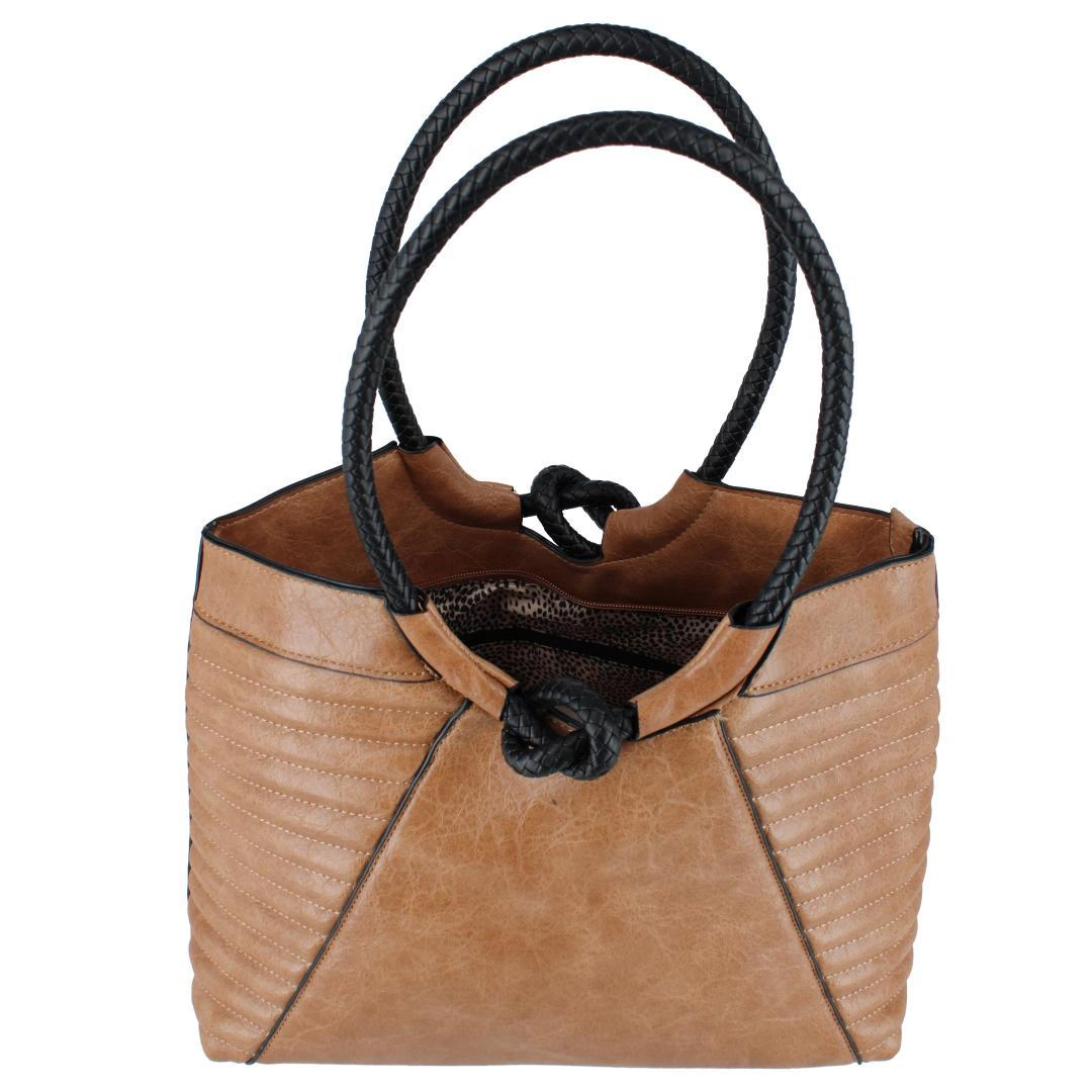 CTM Women's Textured Synthetic Leather Tote Handbag with Handle