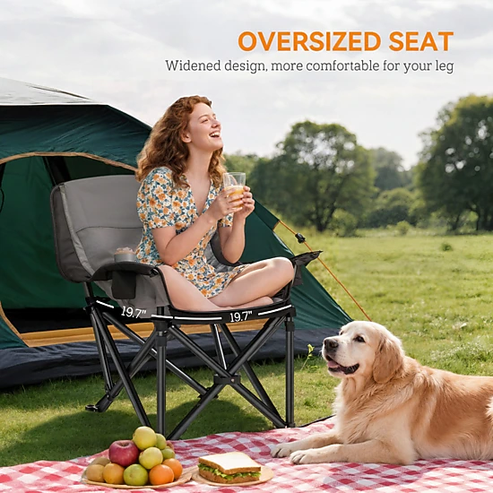 HONGGE Camping Chair for Adults, Portable Folding Camping Chair with Side Pockets, Cup Holders and Carry Bag