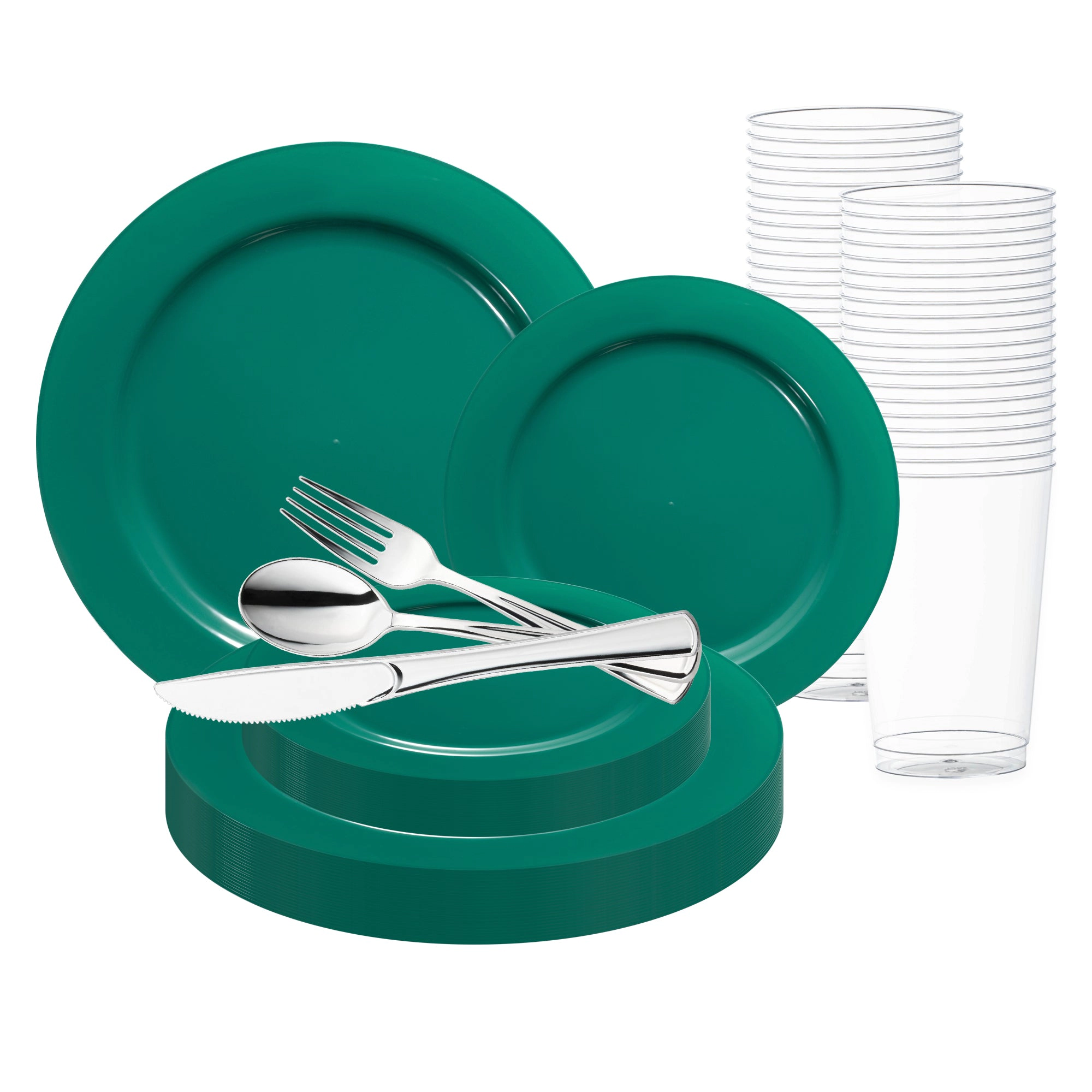 Smarty Had A Party Solid Green Holiday Round Disposable Plastic Wedding Value Set