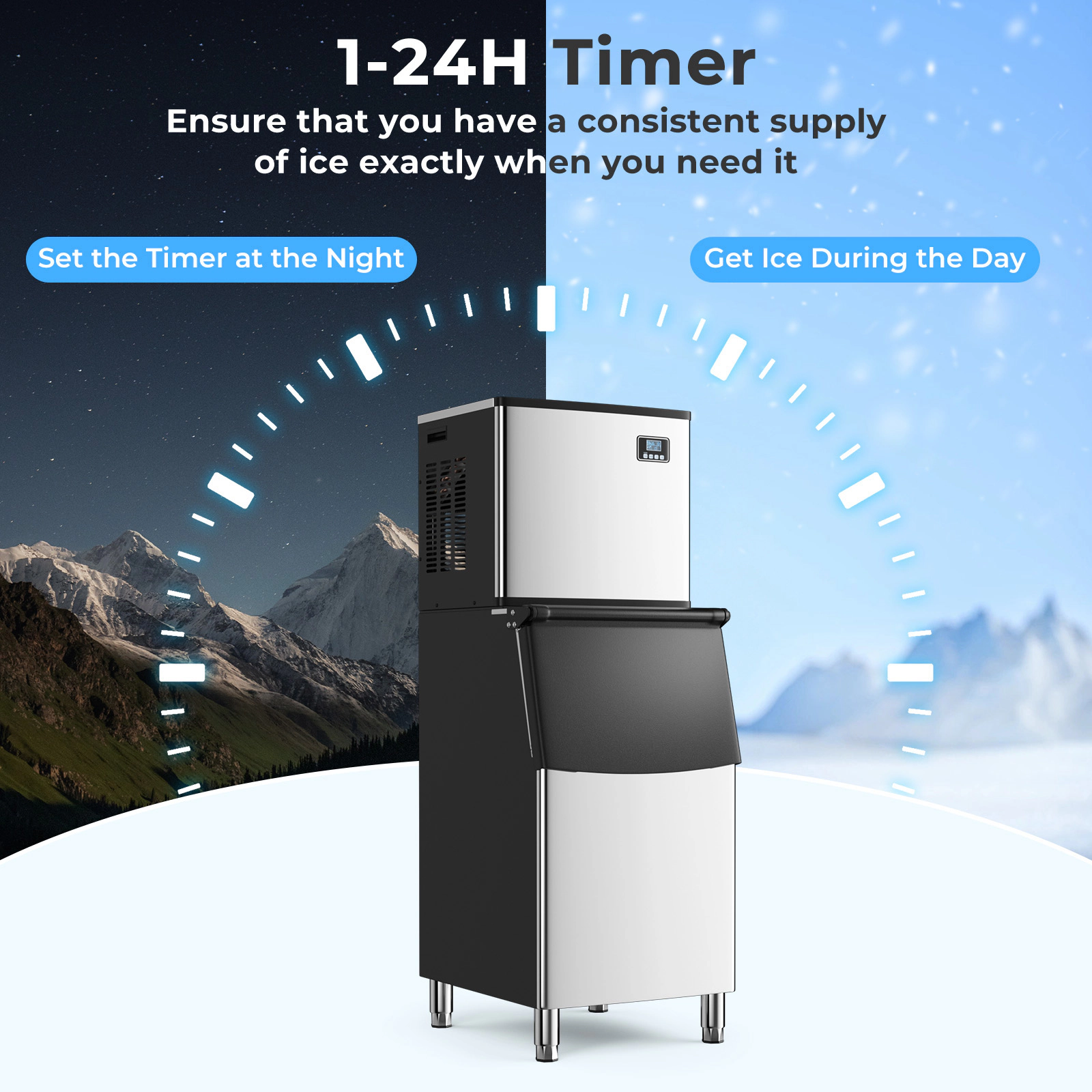 SUGIFT Silver Commercial Ice Maker with 418-lb Daily Output and 200-lb Storage Bin 26.3-in W 22.8-in D 63.4-in H