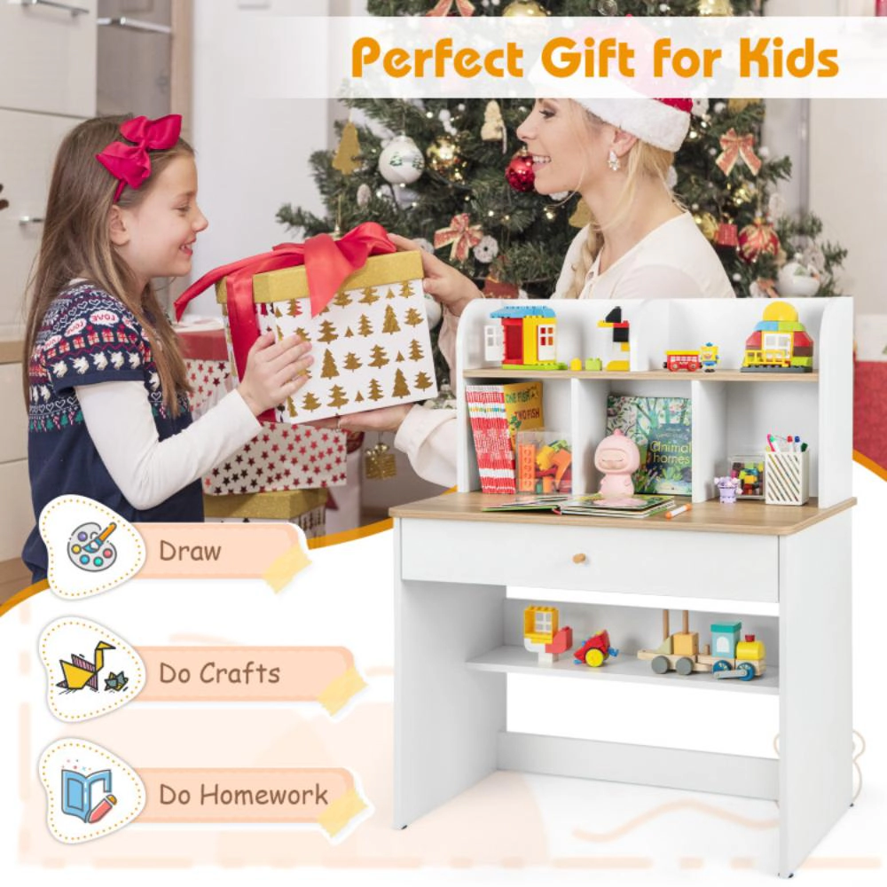 Hivvago Kids Wooden Study Desk Writing Table With Hutch And Drawer