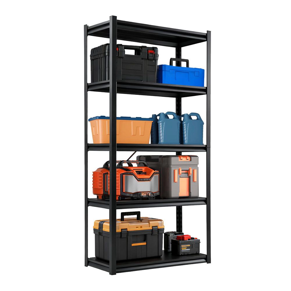 Flynama 5-Tier Boltless Garage Shelving, Heavy Duty Steel, Adjustable, Black (35.4"W x 72"H x 15.7"D)