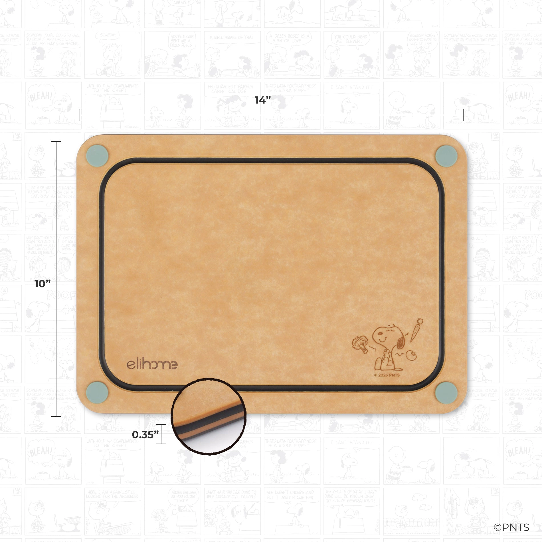 Elihome x Peanuts 4-in-1 Double-Sided Color-Coded Cutting Board Set 14" x 10"