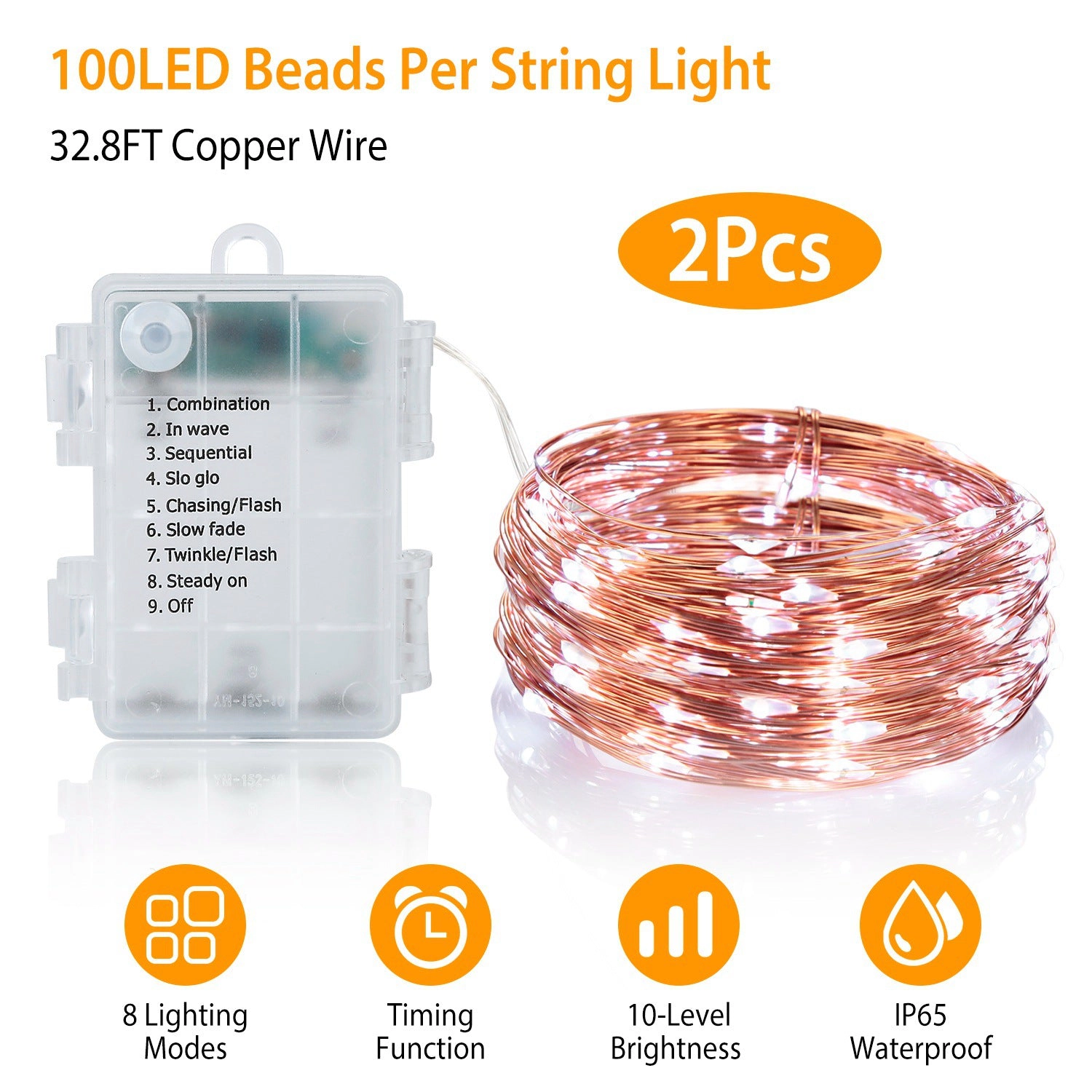 GBruno 2-Pack LED String Lights With Remote Control
