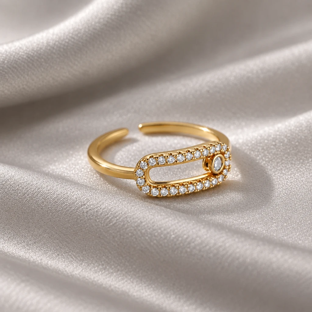 DressAtR Non Tarnish 18K Gold Plated Dot Zircon Open Ring