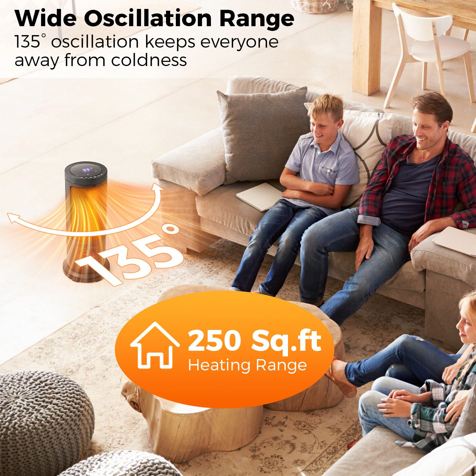 SlickBlue 17" Electric Space Heater with 135° Oscillation and Remote