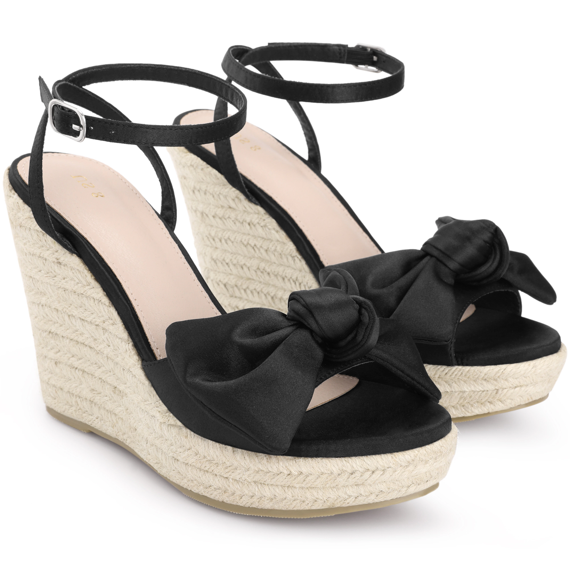 BLISSFUL STEP Women's Bow Knot Platform Wedge Heel Adjustable Buckle Sandals