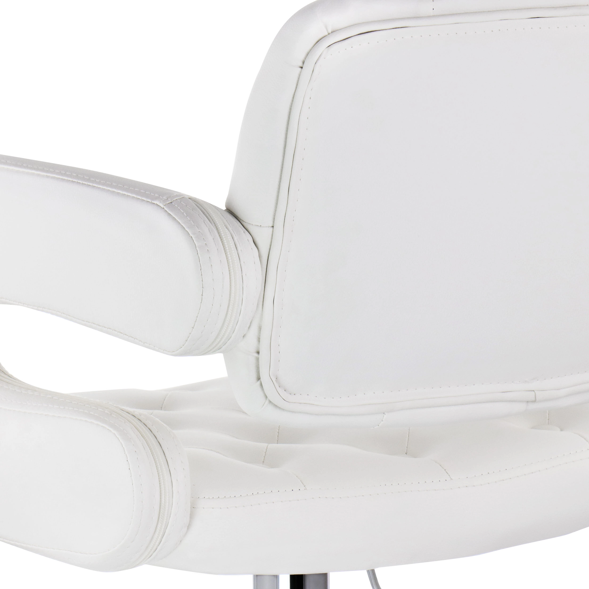 Elama Faux Leather Tufted Bar Stool in White with Chrome Base and Adjustable Height