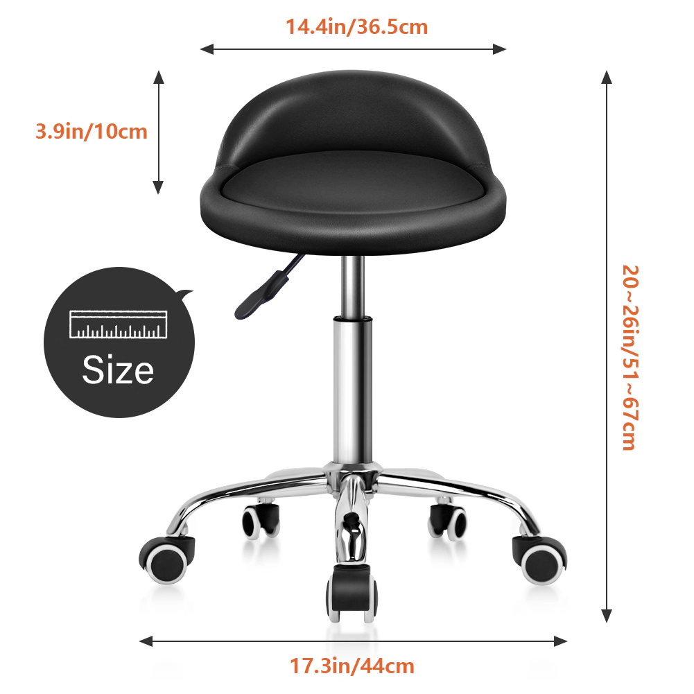 KKTONER PU Leather Round Rolling Stool with Back Rest Height Adjustable Swivel Drafting Work SPA Task Chair with Wheels