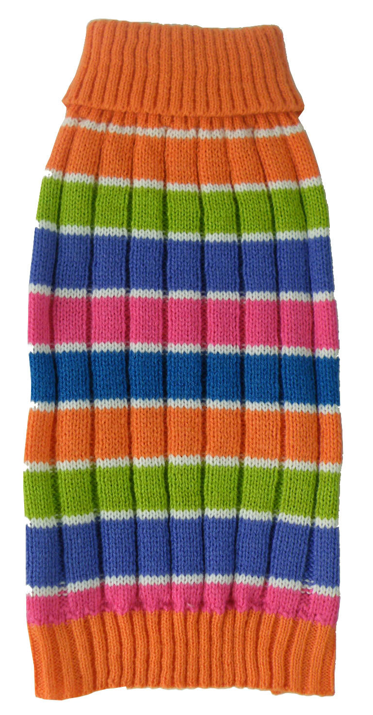 Pet Life ® Tutti-Beauty Rainbow Heavy Cable Knitted Ribbed Designer Turtle Neck Dog Sweater