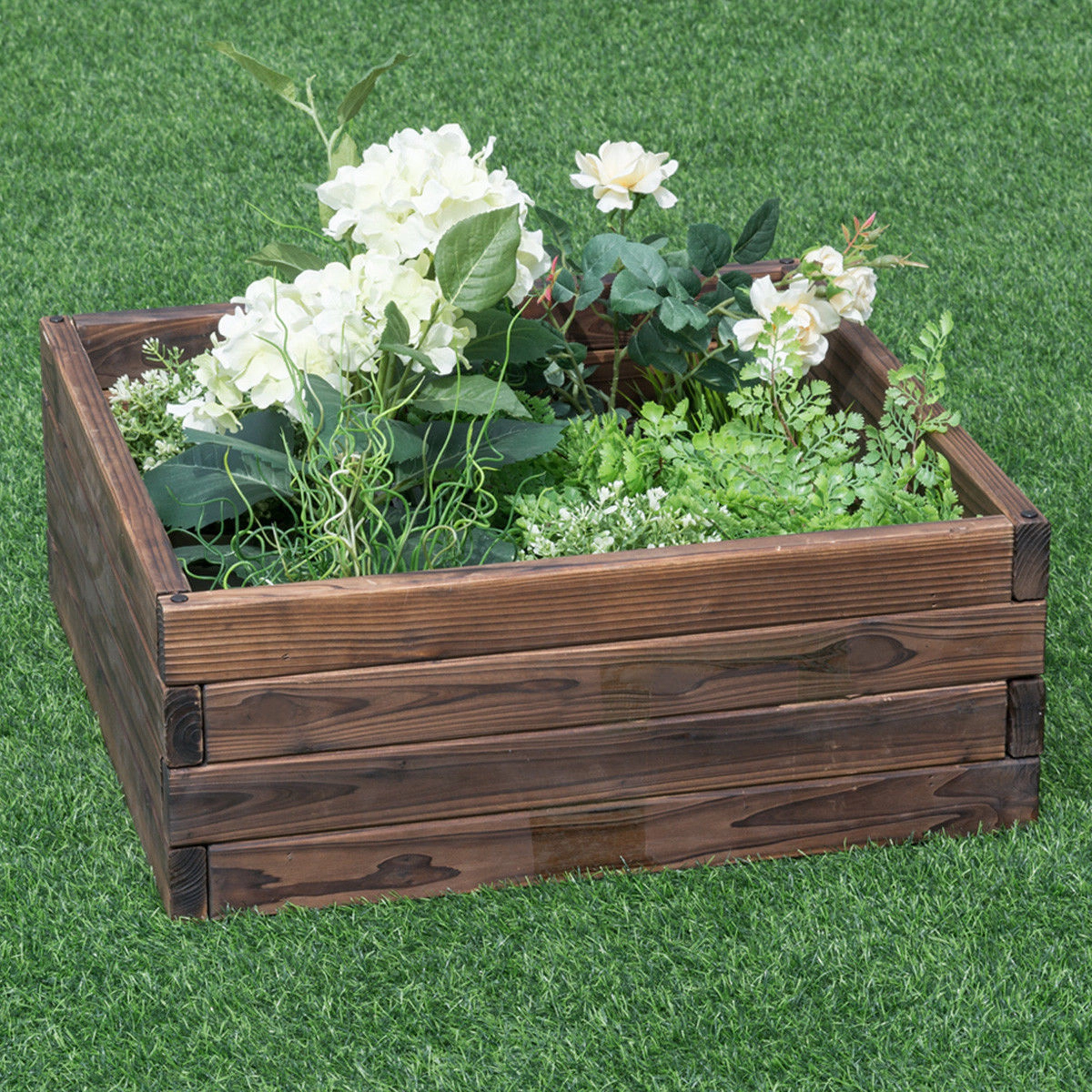 SUGIFT Square Fir Wood Raised Garden Bed Planter 9-in Tall Brown