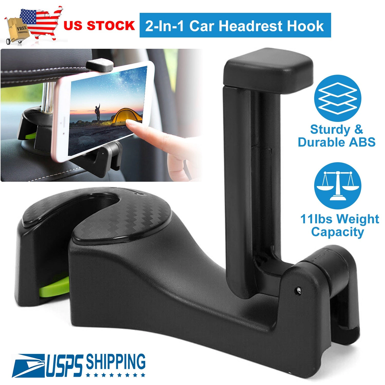 GBruno 2-in-1 Car Headrest Hook With Phone Holder