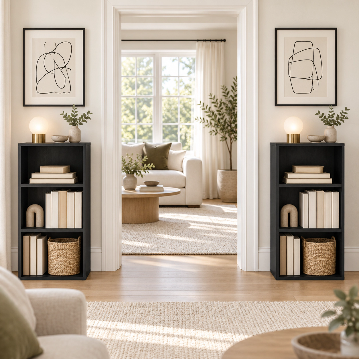 SUGIFT Set of 2 3-Tier Adjustable Shelves Engineered Wood Cube Bookcases 16.5-in x 11.5-in x 31.5-in 66-lb Black
