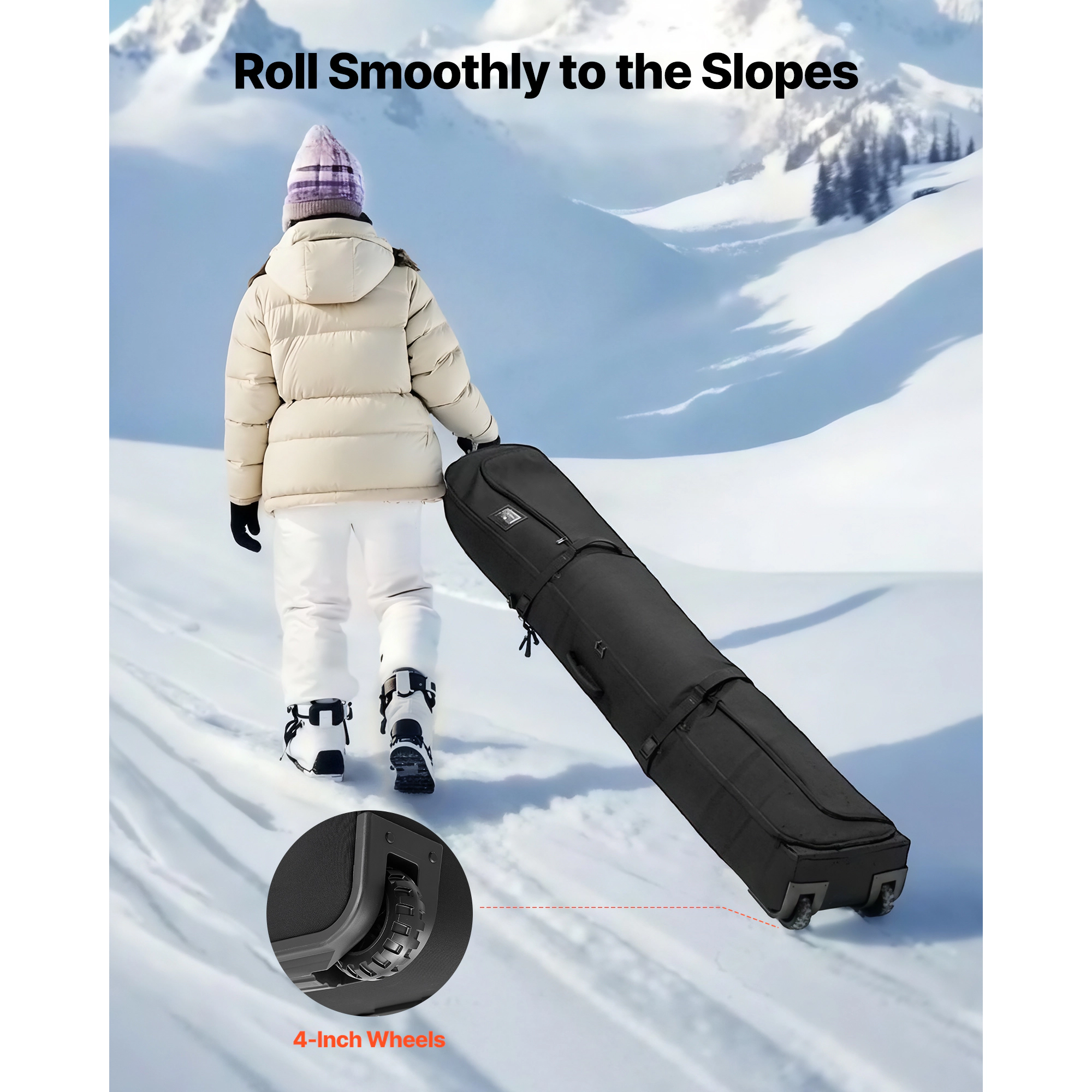 HONGGE Ski Roller Bag / Padded Snowboard Bag with Wheels for Air Travel 600D Waterproof Oxford Fabric with Adjustable