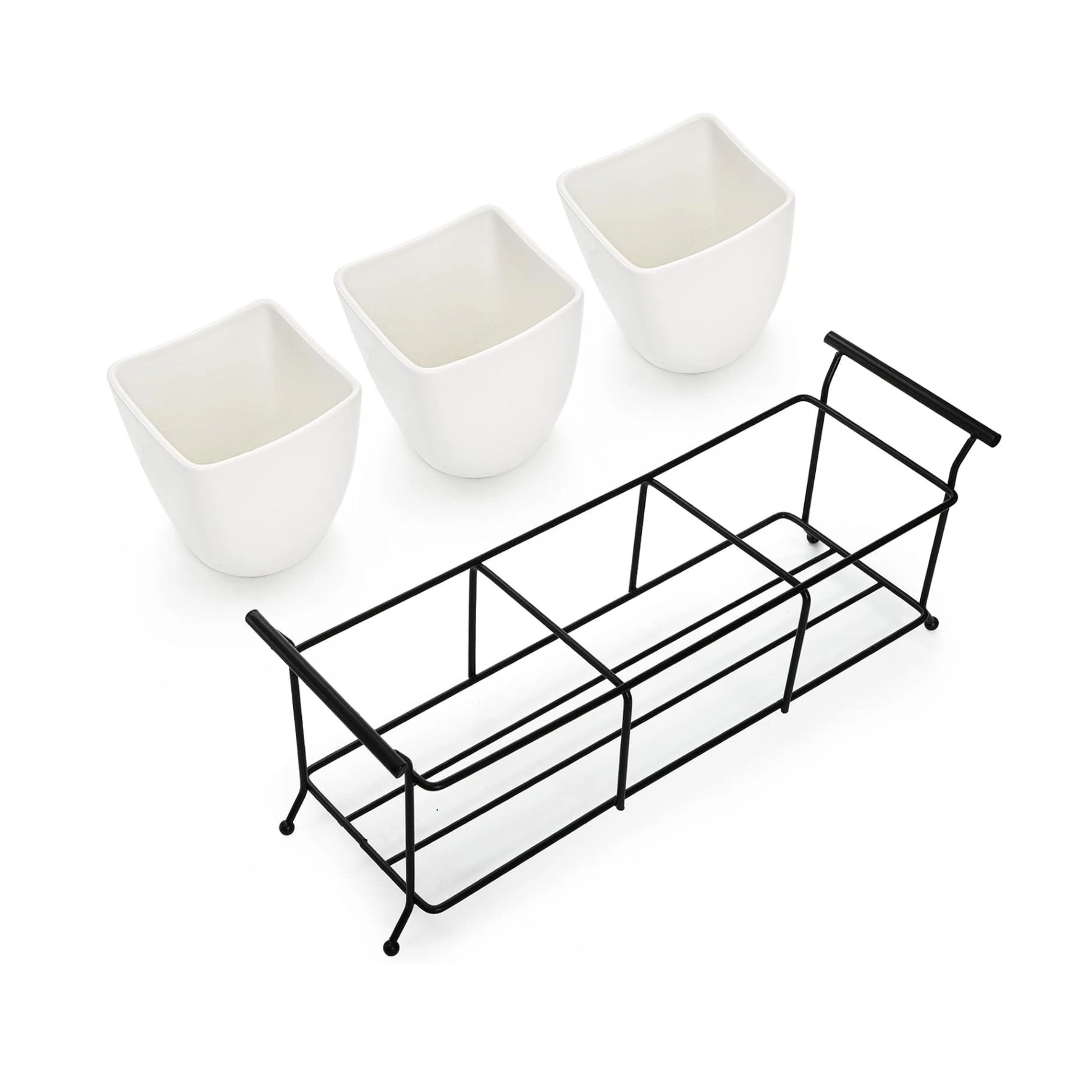 Stock Preferred White Ceramic Flatware Caddy with Metal Rack Utensil Organizer