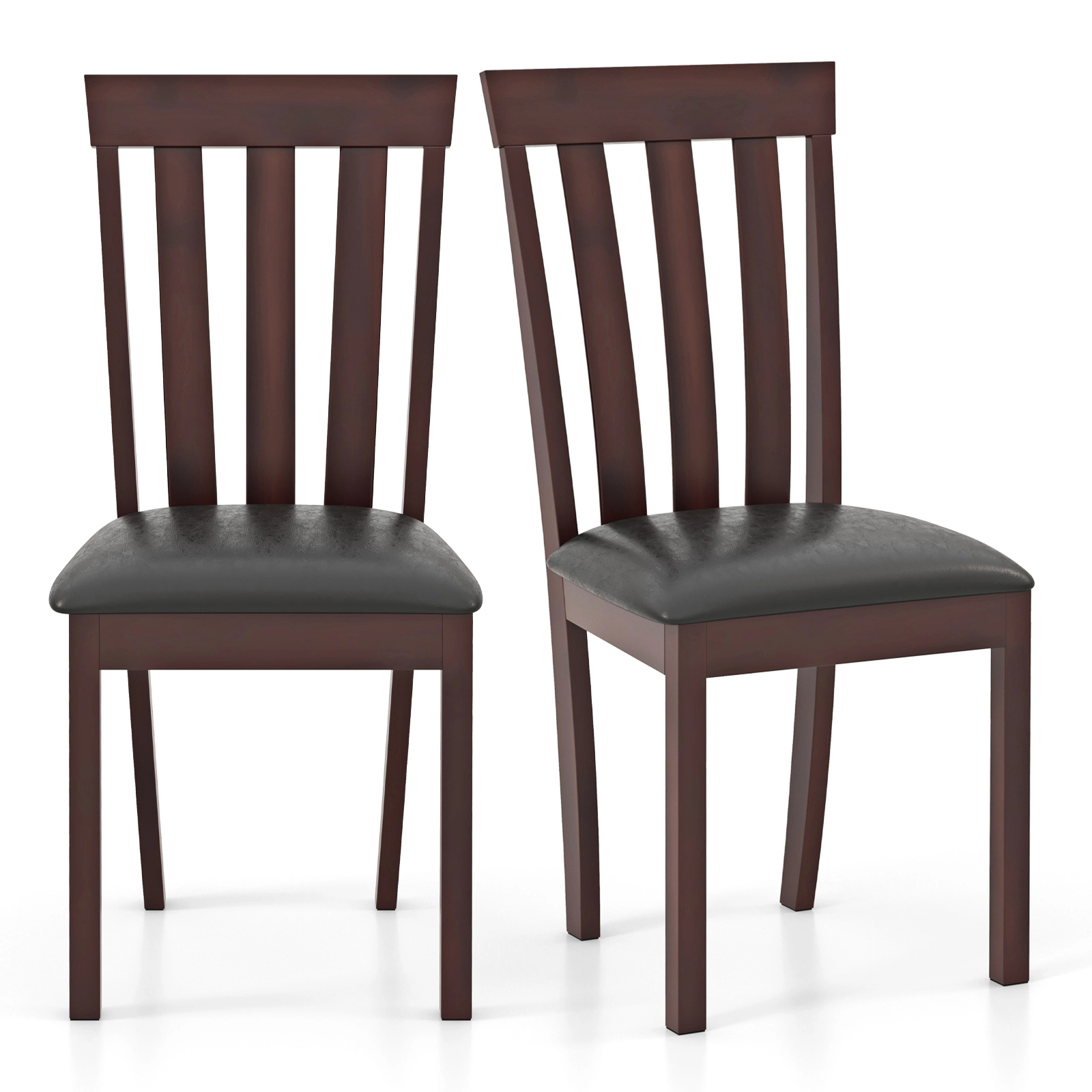 SUGIFT Set of 2 Upholstered Wooden Dining Chairs with Padded Seat 265-Lb Capacity 37.5-in Tall Espresso and Black