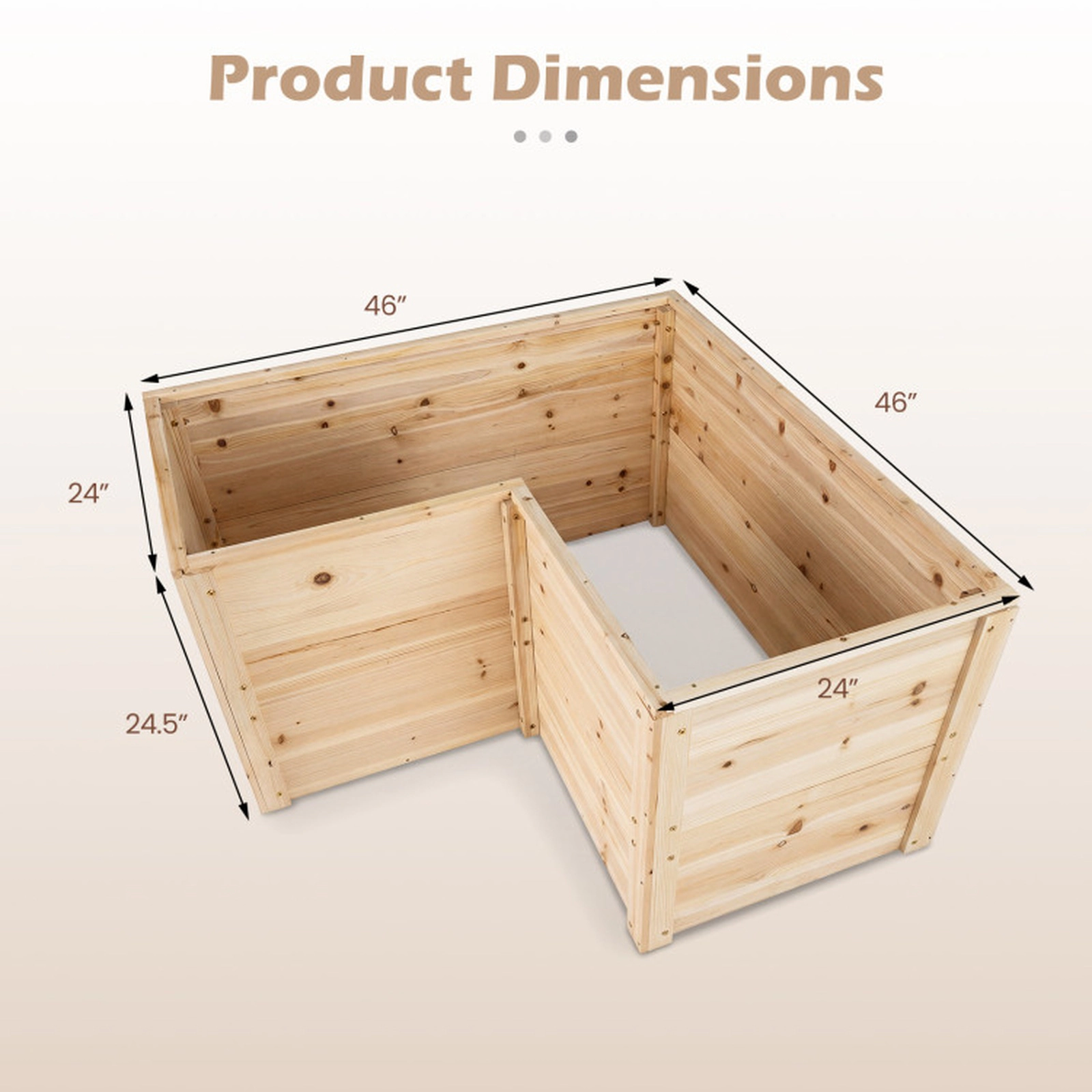 SUGIFT 47.5-in L-Shaped 24-in Deep Fir Wood Raised Garden Bed with Open-Ended Base for Long-Root Plants