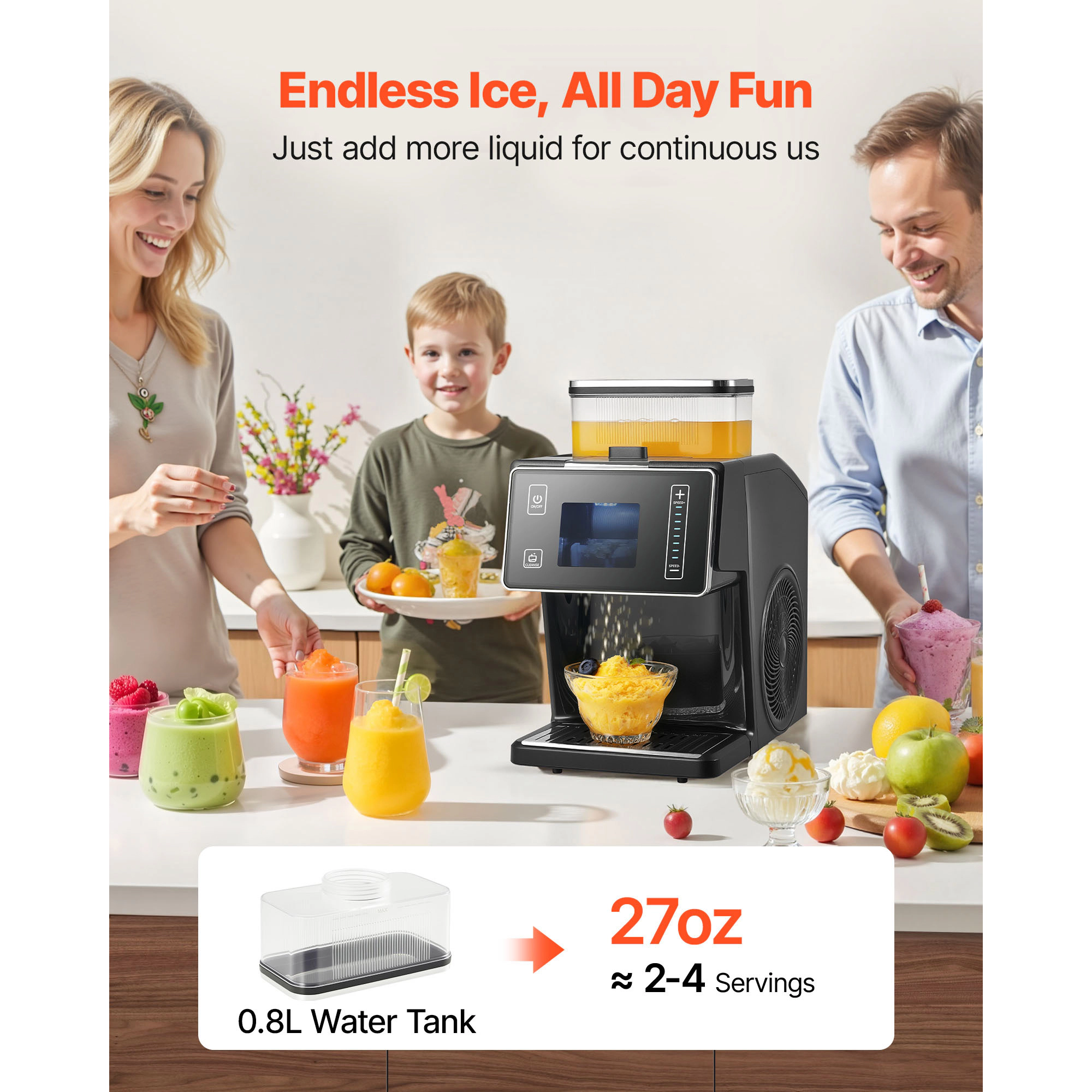 HONGGE Snowflake Ice Machine /24H Maker Ice-Shaver with Stainless Steel Blade Electric Snow Cone
