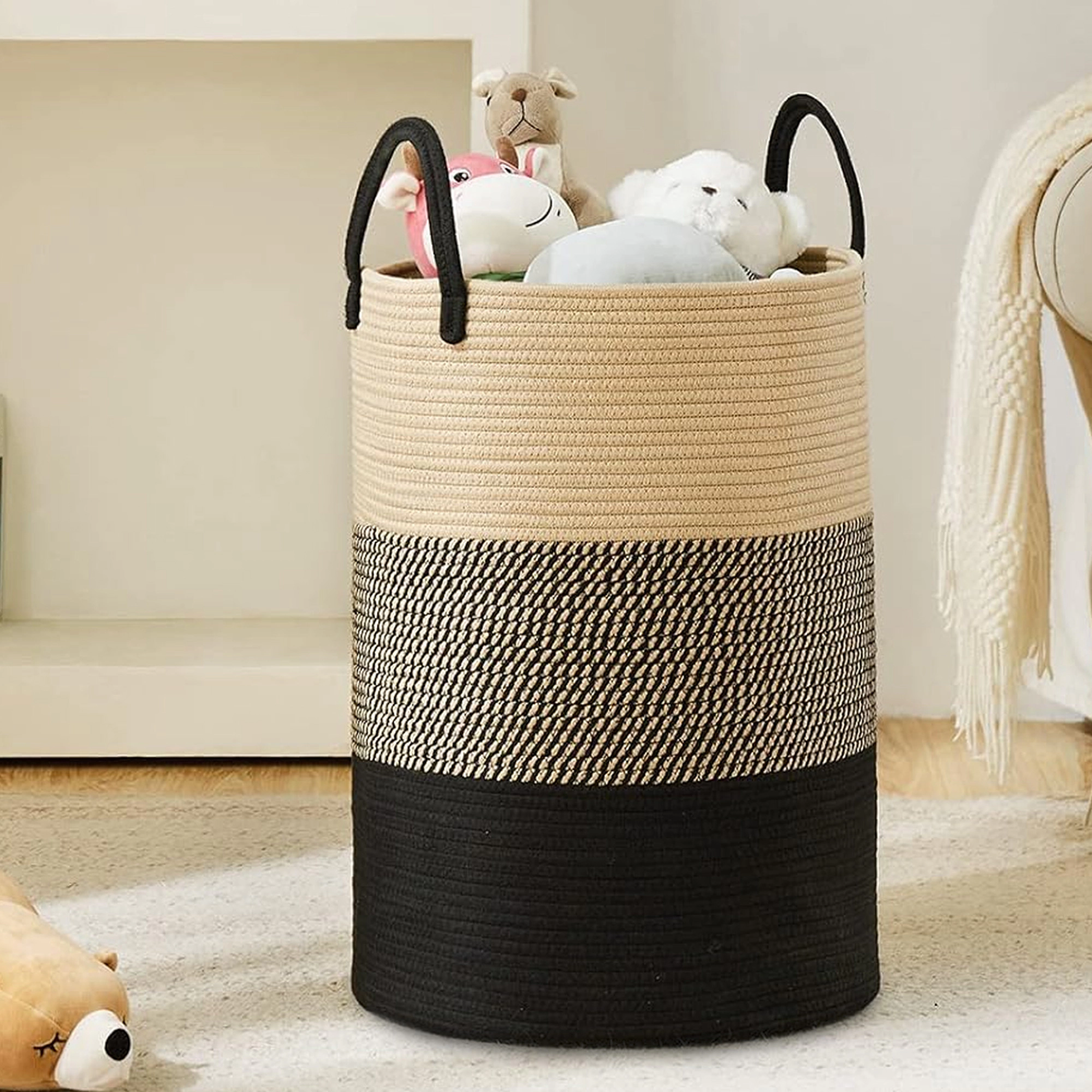 Cheer Collection Large Cotton Rope Laundry Hamper with Handles, 16 x 16 x 22 Inch