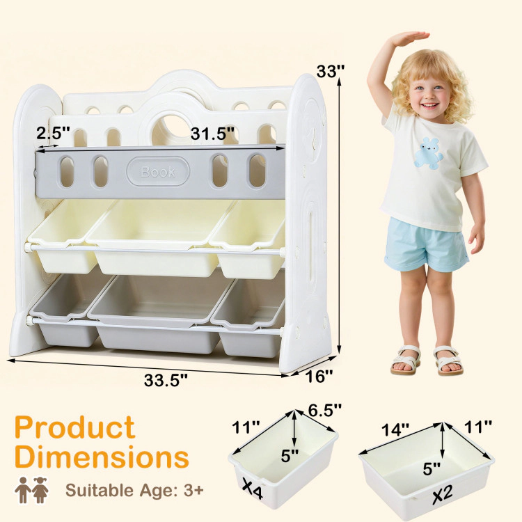 Hivvago Kids Bookshelf and Toy Storage Organizer with 2 Front-Facing Racks