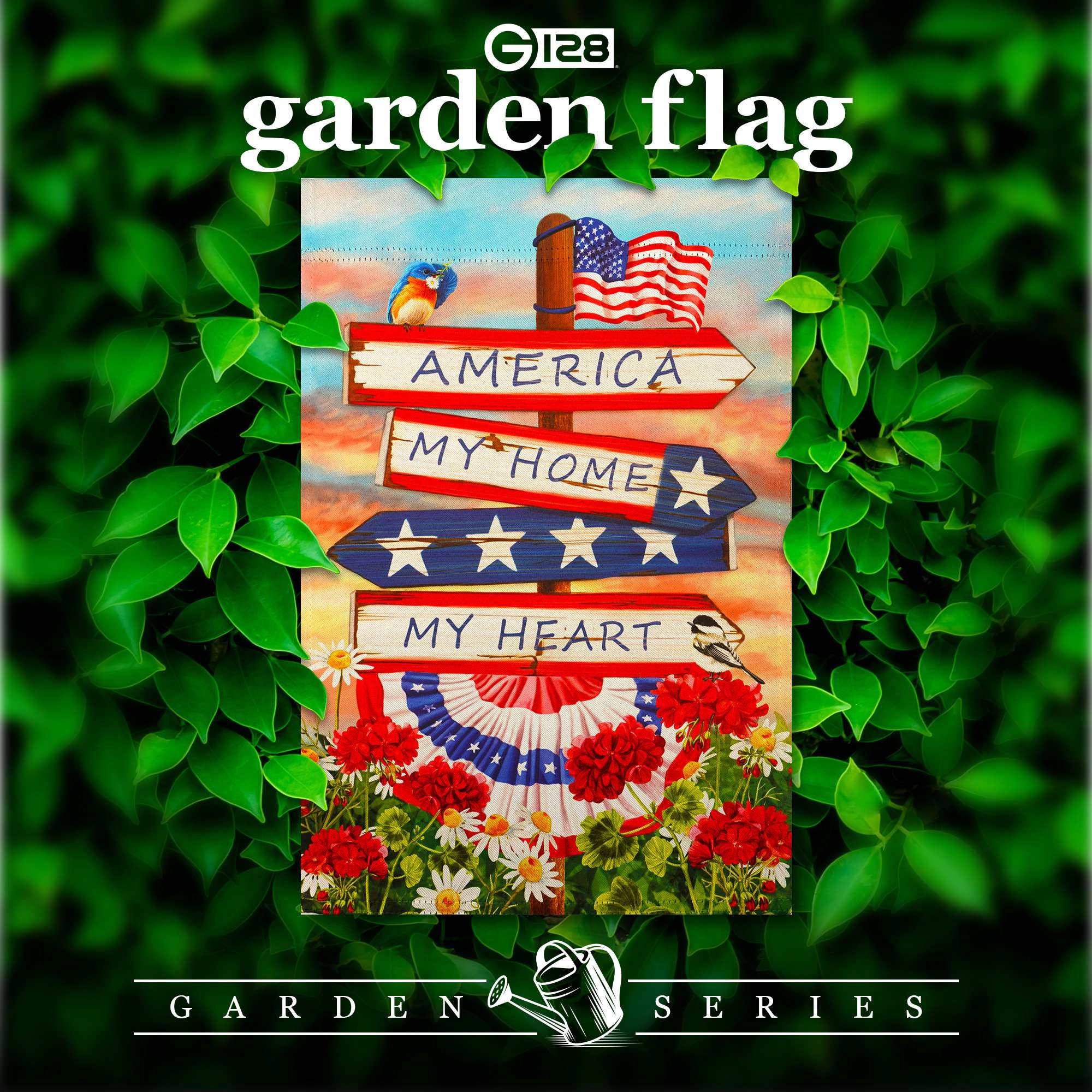 G128 America My Home My Heart Garden Flag 12x18 in Double-Sided Blockout Polyester