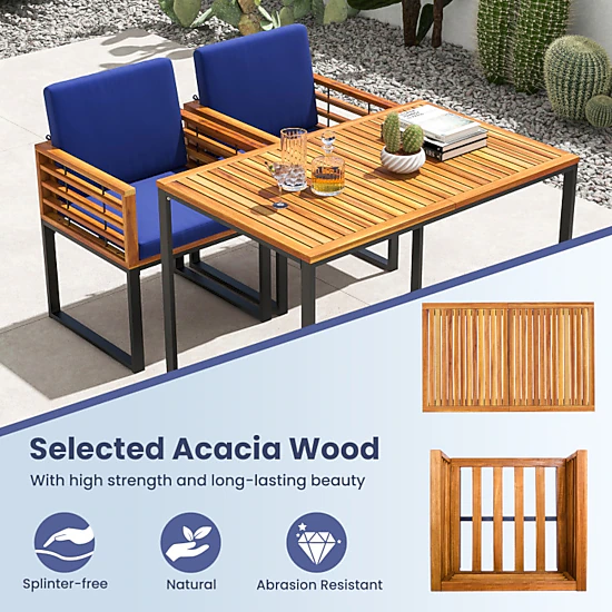 Hivvago Acacia Wood Outdoor Dining Chairs Set Of 2 With Soft Cushions