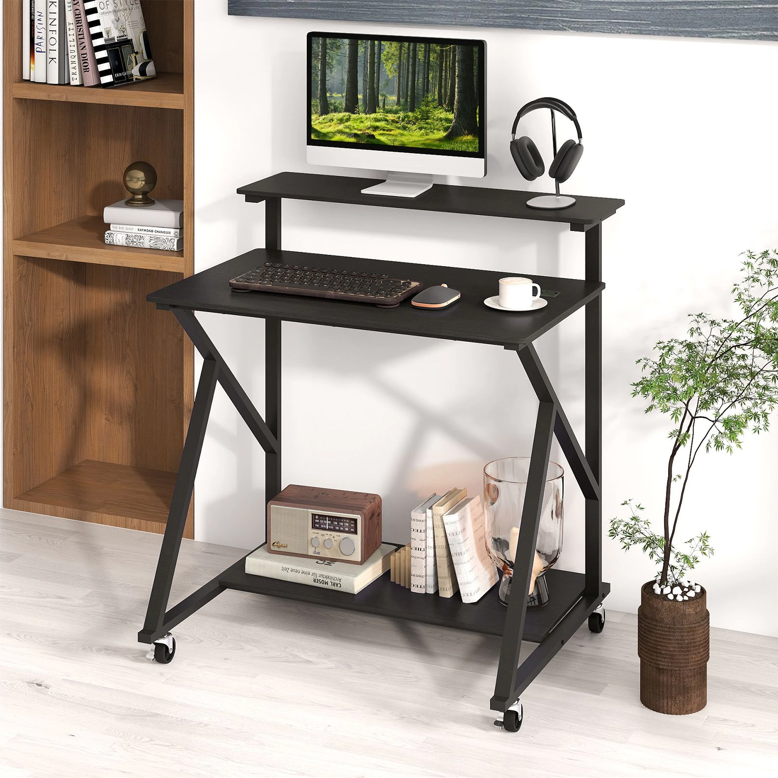 SlickBlue Unisex 32 Inch Rolling Computer Desk with Power Outlets