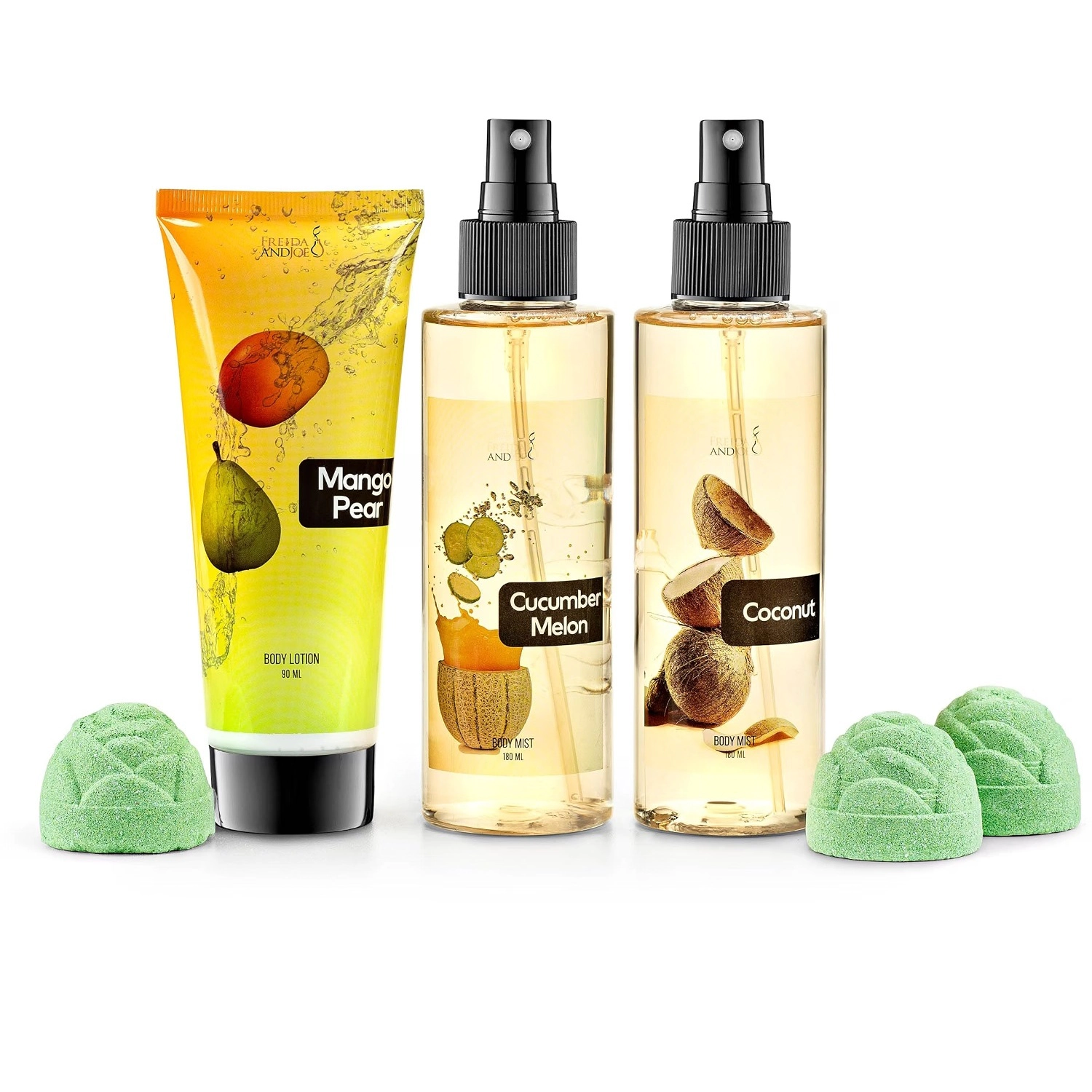 Freida and Joe  Women Tropical Coconut, Cucumber, Mango Pear Body Splash Set Valentine's Gift
